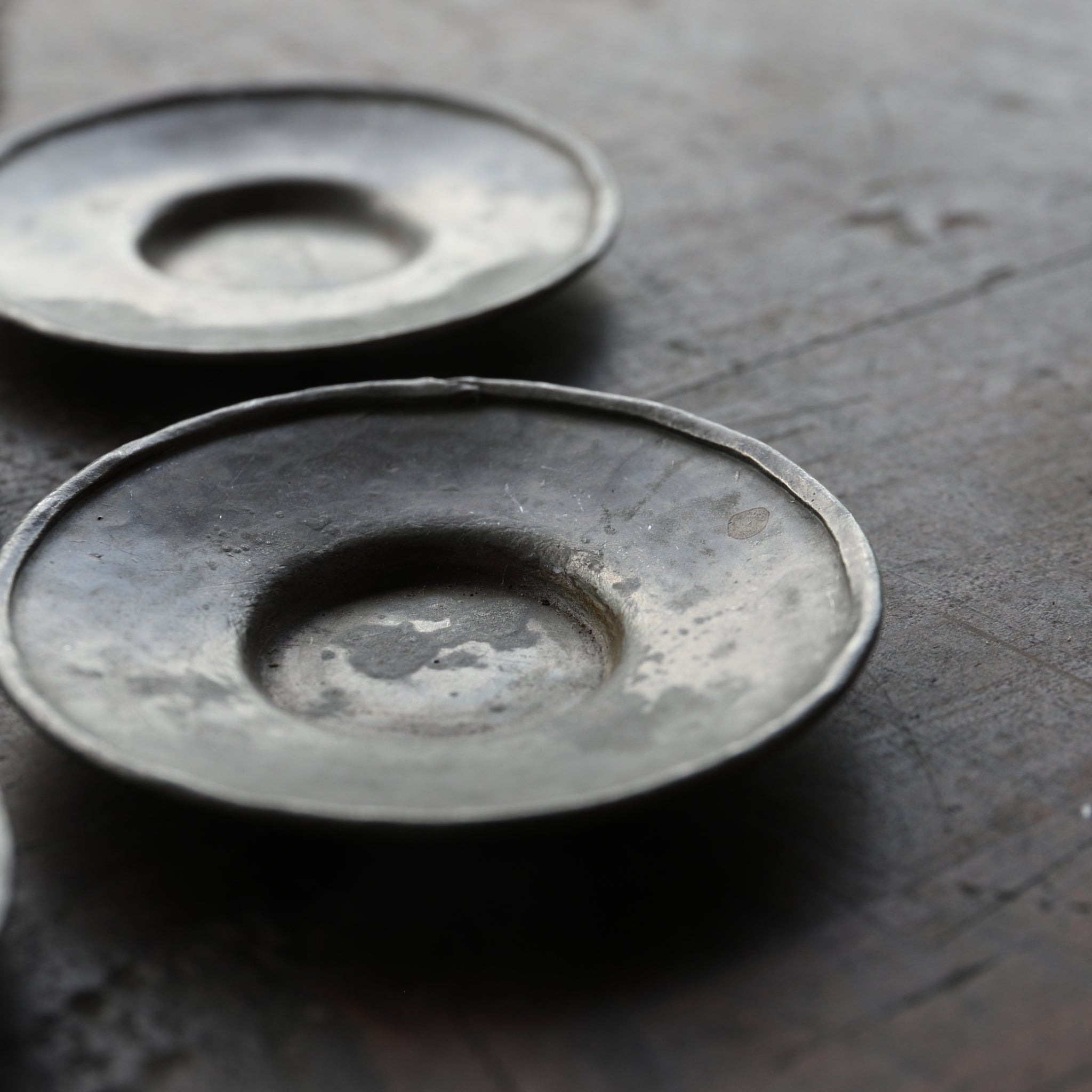 Qing Dynasty Antique Tin Round Small Tea Tray with Inscription, with Wooden Box, Qing Dynasty (1616-1911CE)