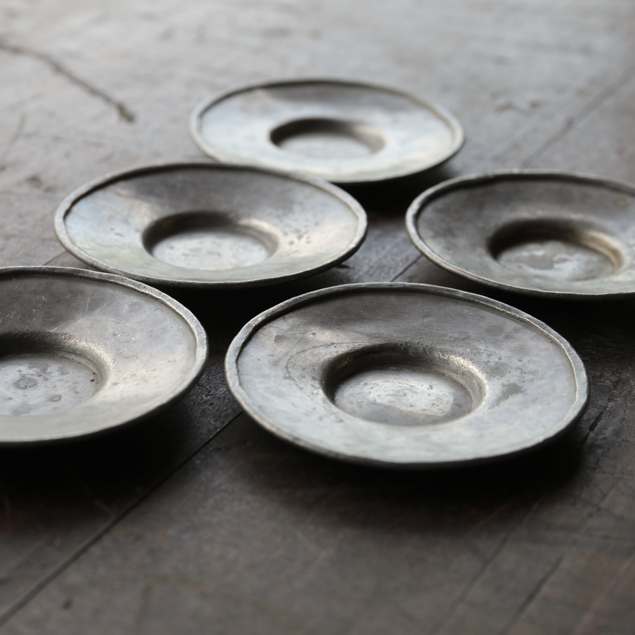 Qing Dynasty Antique Tin Round Small Tea Tray with Inscription, with Wooden Box, Qing Dynasty (1616-1911CE)