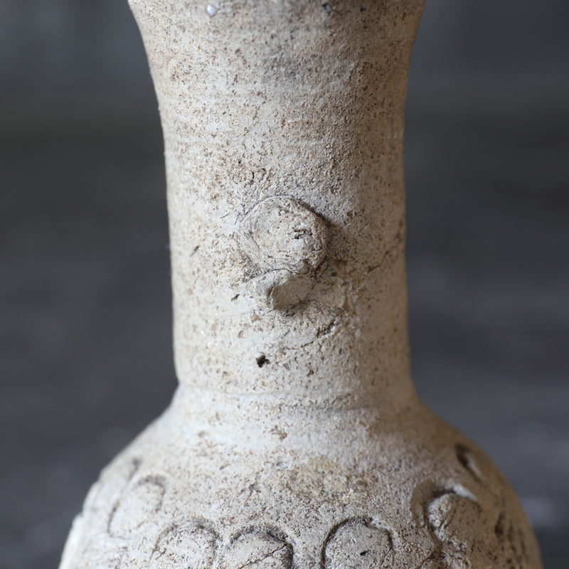 Antique Seto Ware Stamped Floral Buddhist Flower Vase, Kamakura Period (1185-1333CE)