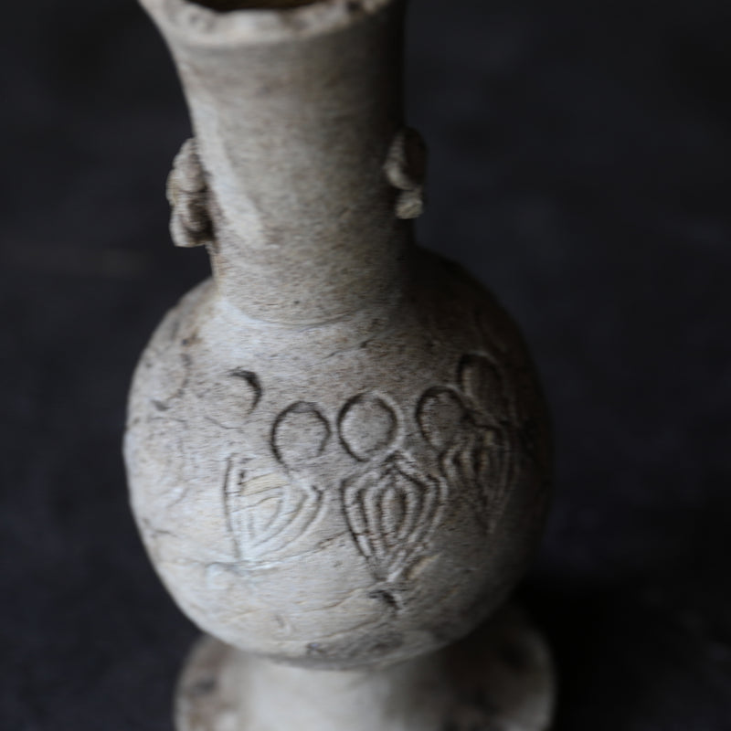 Antique Seto Ware Stamped Floral Buddhist Flower Vase, Kamakura Period (1185-1333CE)