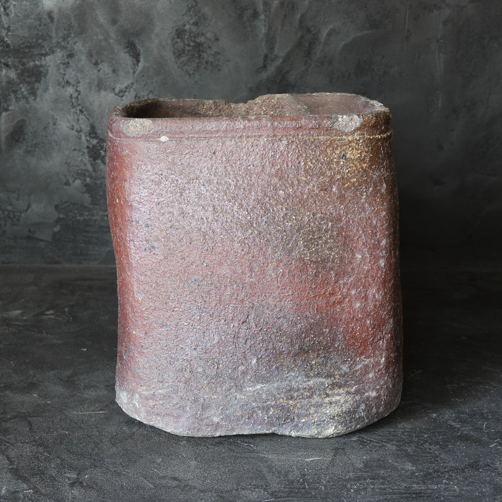 Antique Bizen Square Hibachi with Vase Hanger, Azuchi-Momoyama to Edo Period (1573-1867CE)