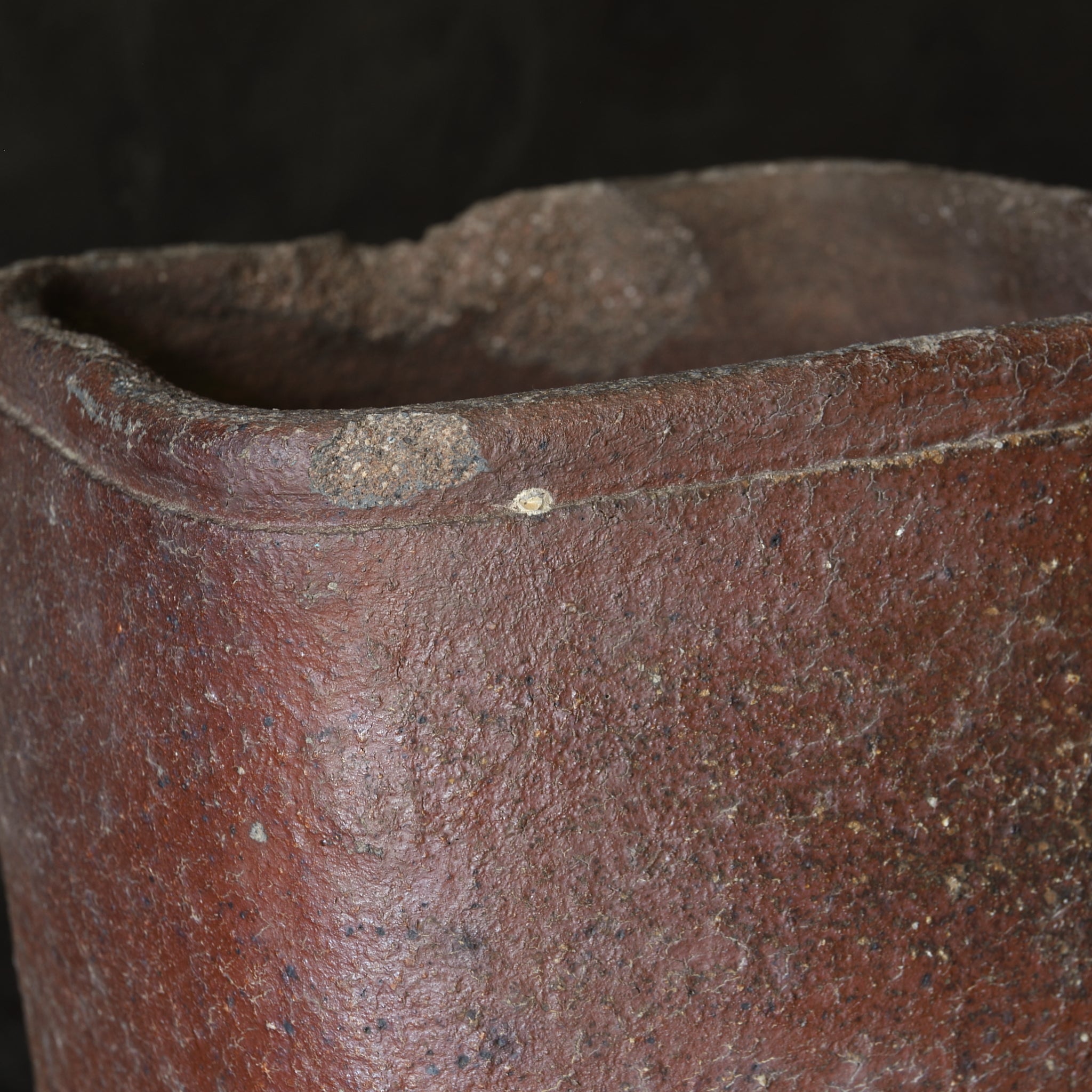 Antique Bizen Square Hibachi with Vase Hanger, Azuchi-Momoyama to Edo Period (1573-1867CE)