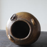 Antique Seto Iron Glaze Twin-handle Hanging Flower Vase, Edo Period (1603-1867 CE)