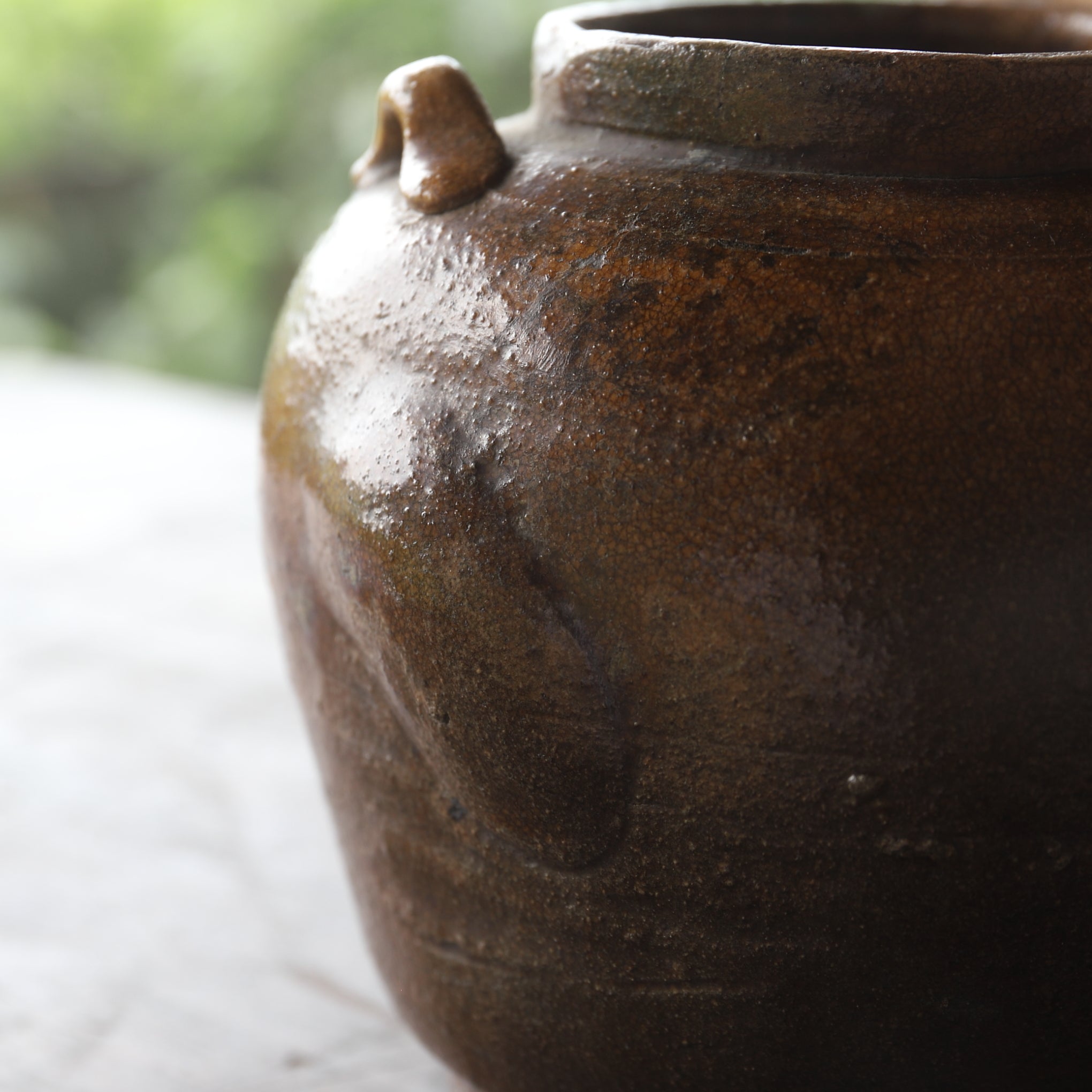 Antique Seto Iron Glaze Twin-handle Hanging Flower Vase, Edo Period (1603-1867 CE)