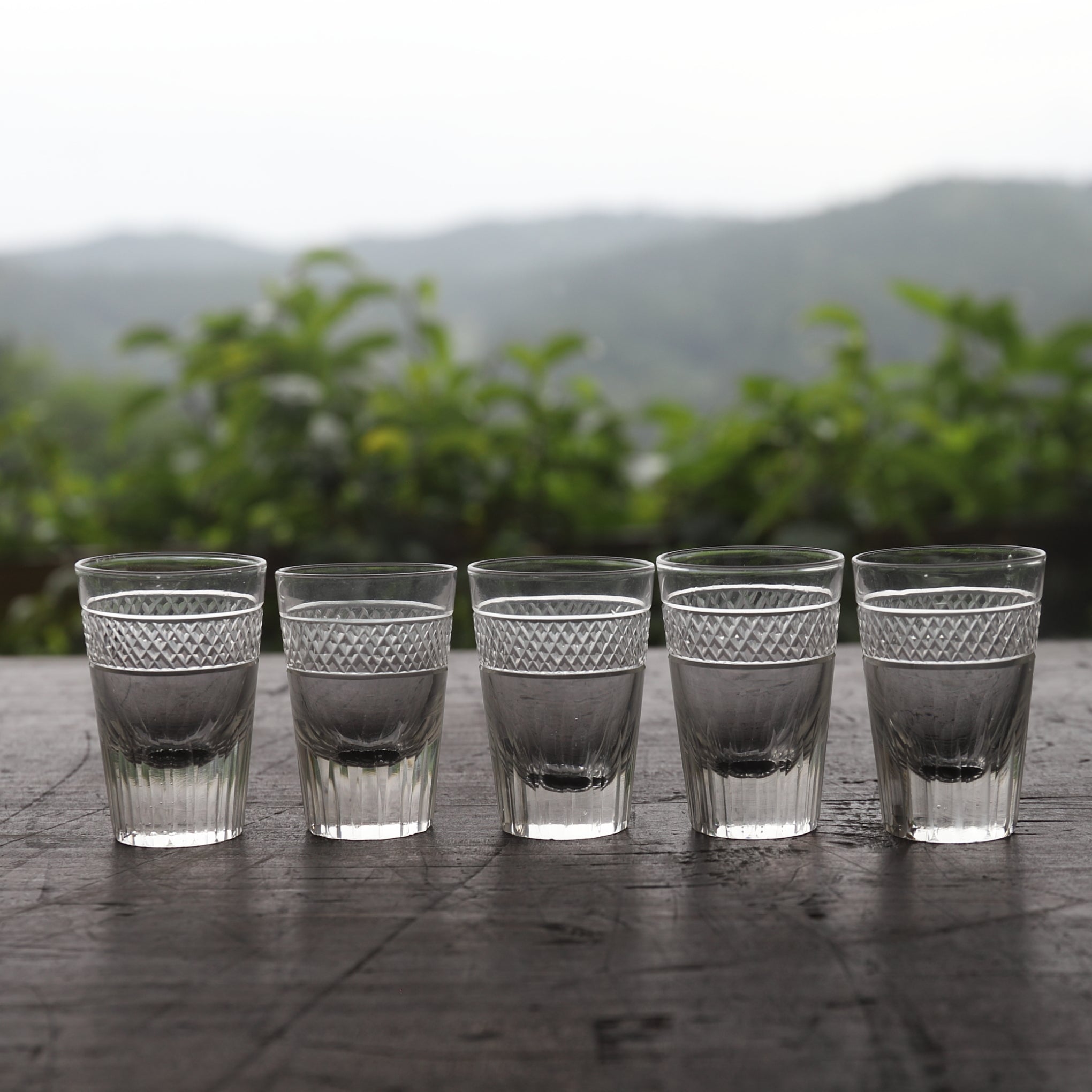 Set of 5 Glass Tea Cups with Air Bubbles, Meiji Period (1868-1912 CE)