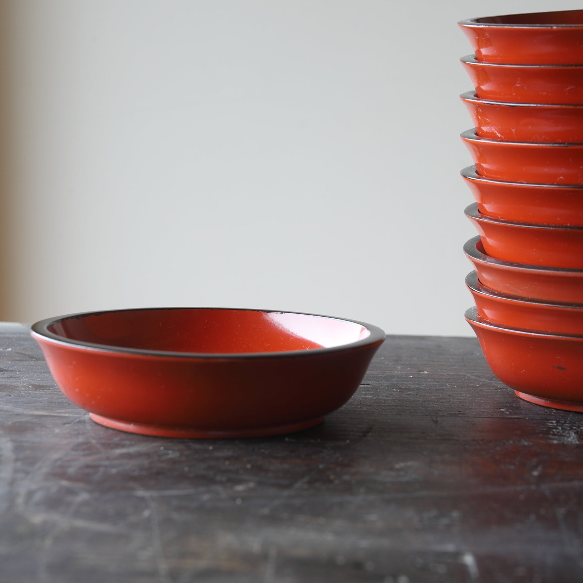 Set of 10 Persimmon Design Antique Lacquerware Sweet Trays, Taisho Period (1912-1926 CE)