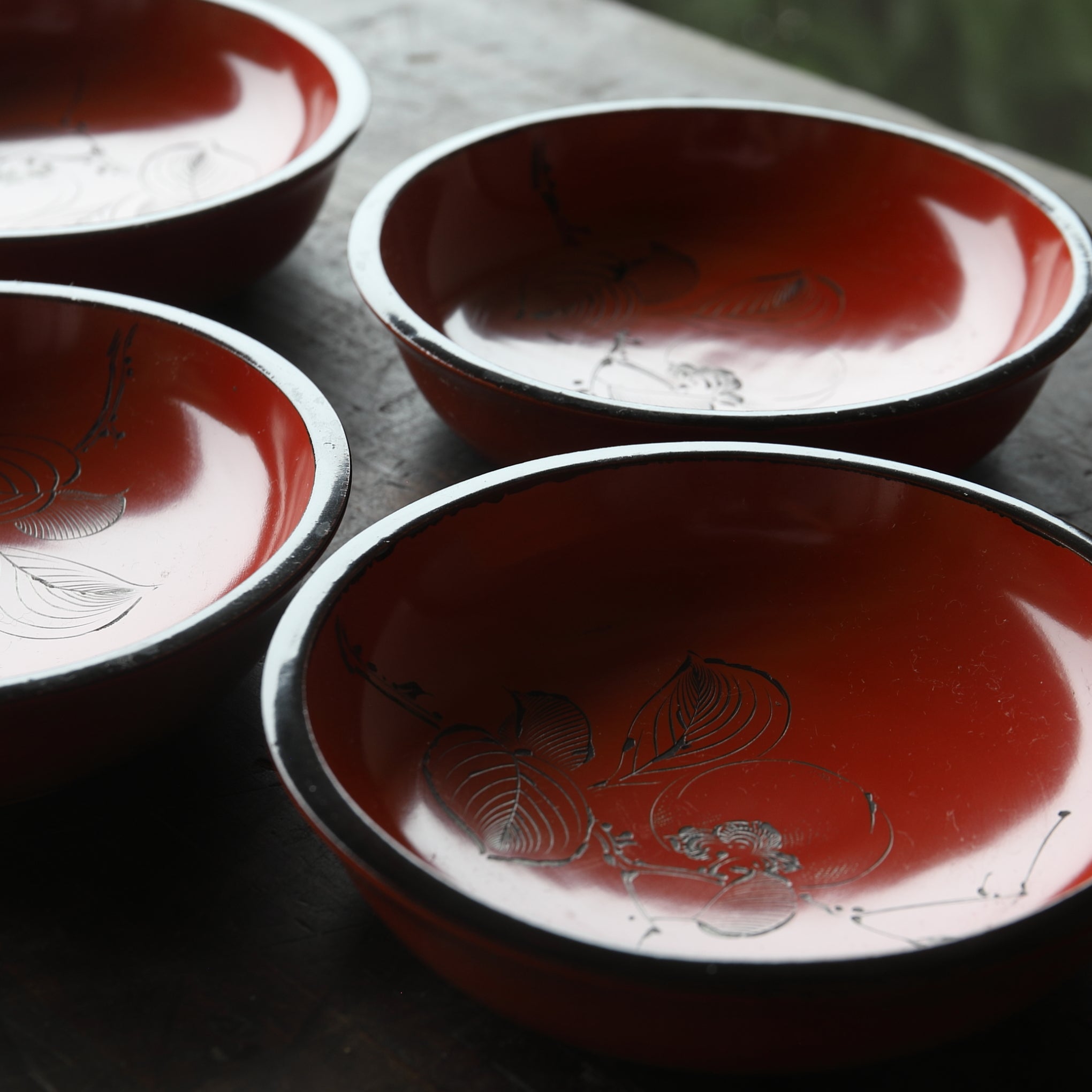 Set of 10 Persimmon Design Antique Lacquerware Sweet Trays, Taisho Period (1912-1926 CE)