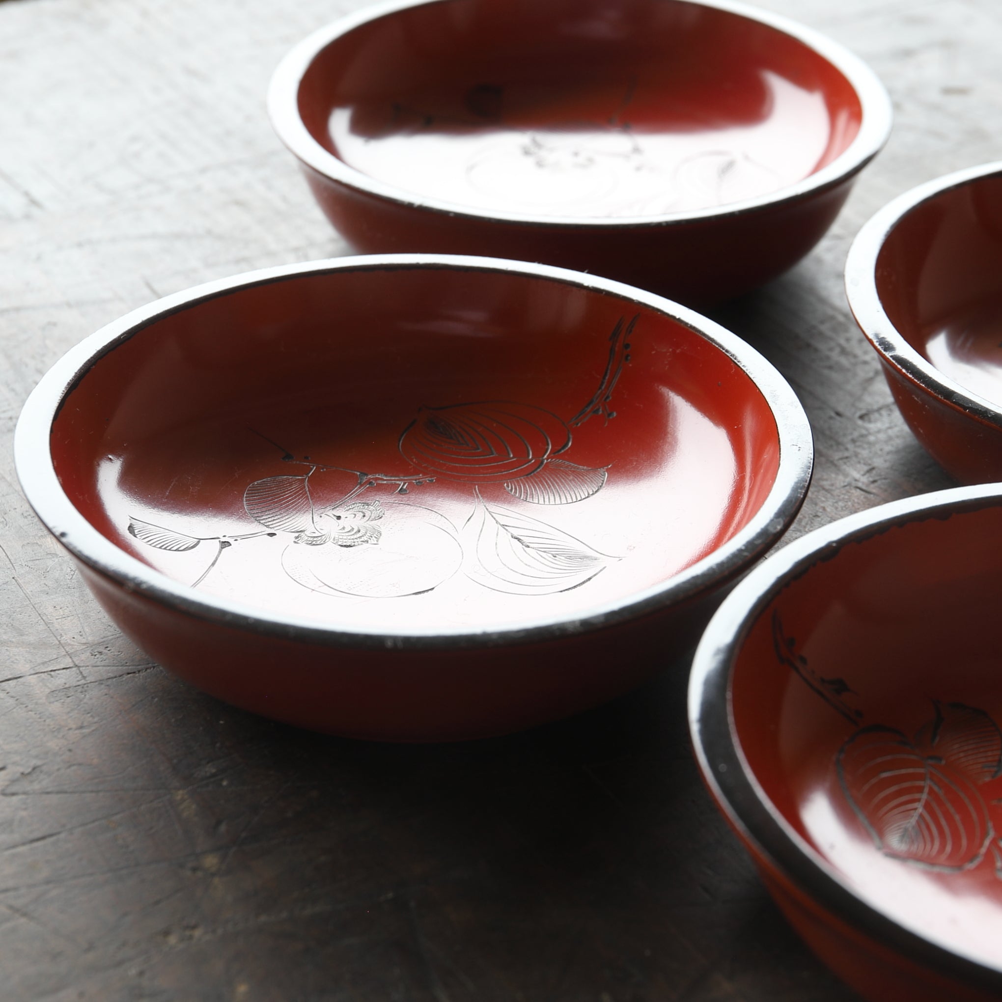 Set of 10 Persimmon Design Antique Lacquerware Sweet Trays, Taisho Period (1912-1926 CE)