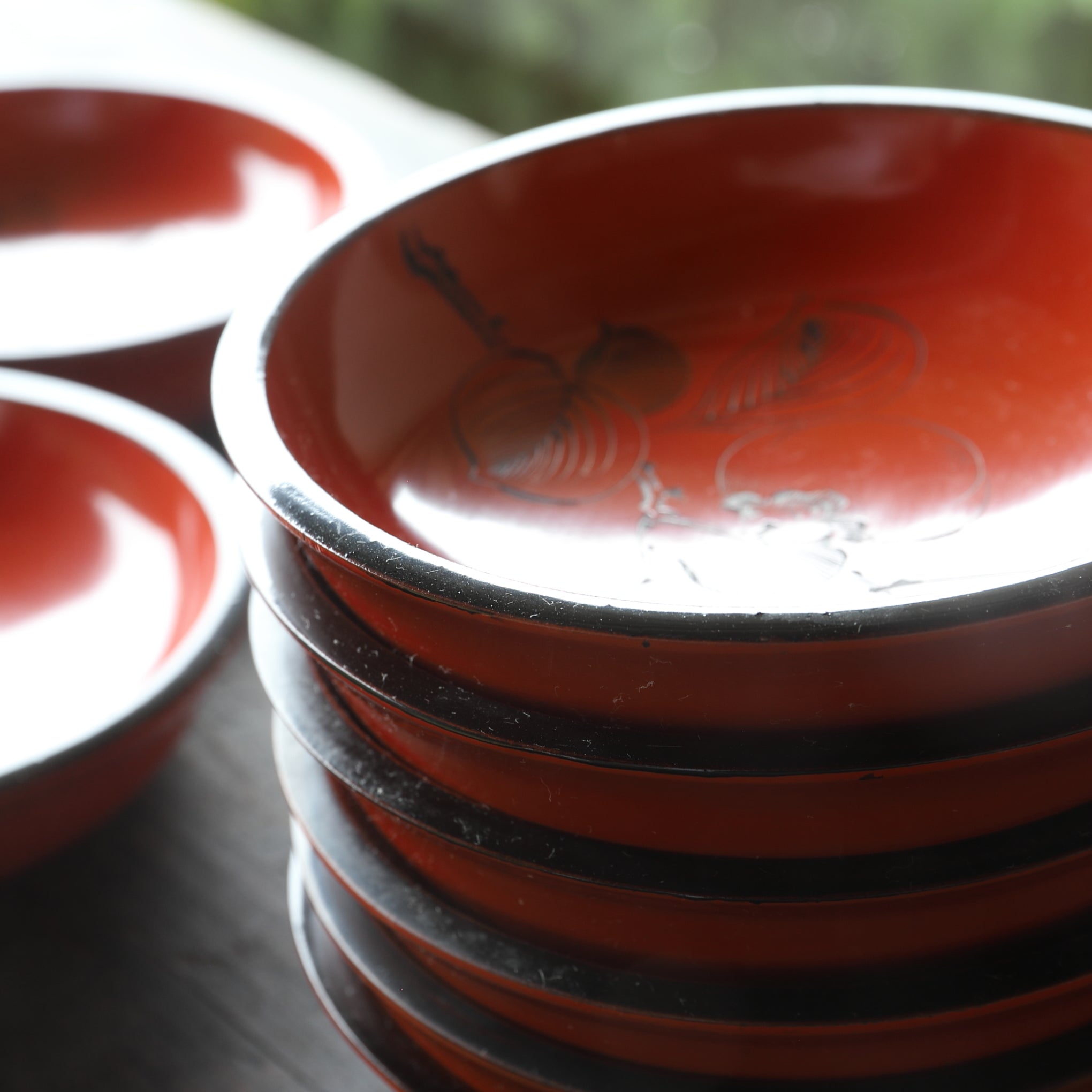 Set of 10 Persimmon Design Antique Lacquerware Sweet Trays, Taisho Period (1912-1926 CE)