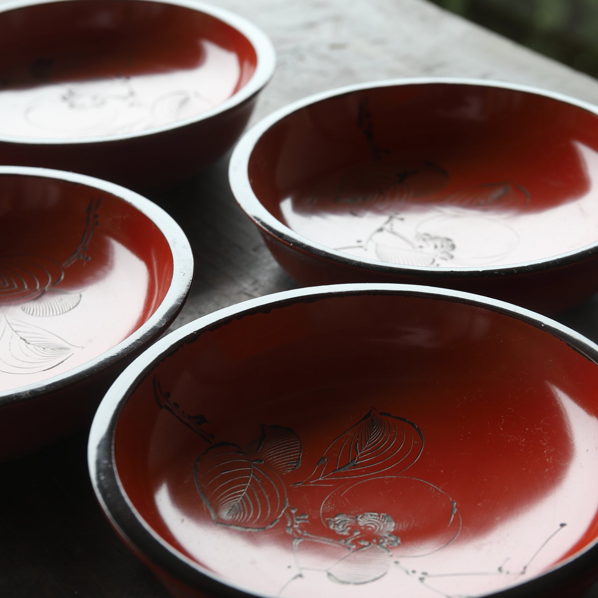 Set of 10 Persimmon Design Antique Lacquerware Sweet Trays, Taisho Period (1912-1926 CE)