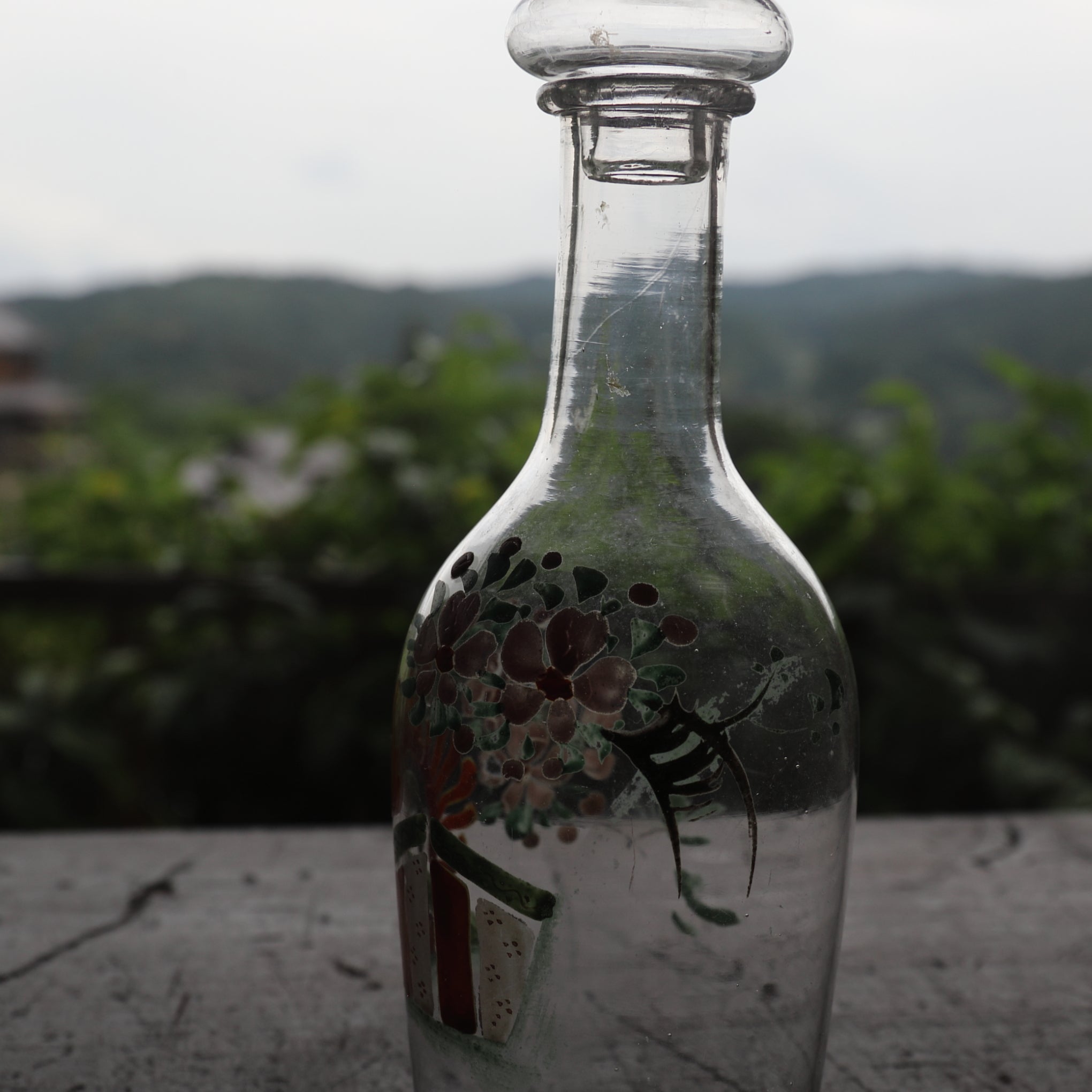 Enamel Painted Antique Glass Decanter, Taisho Period (1912-1926 CE)