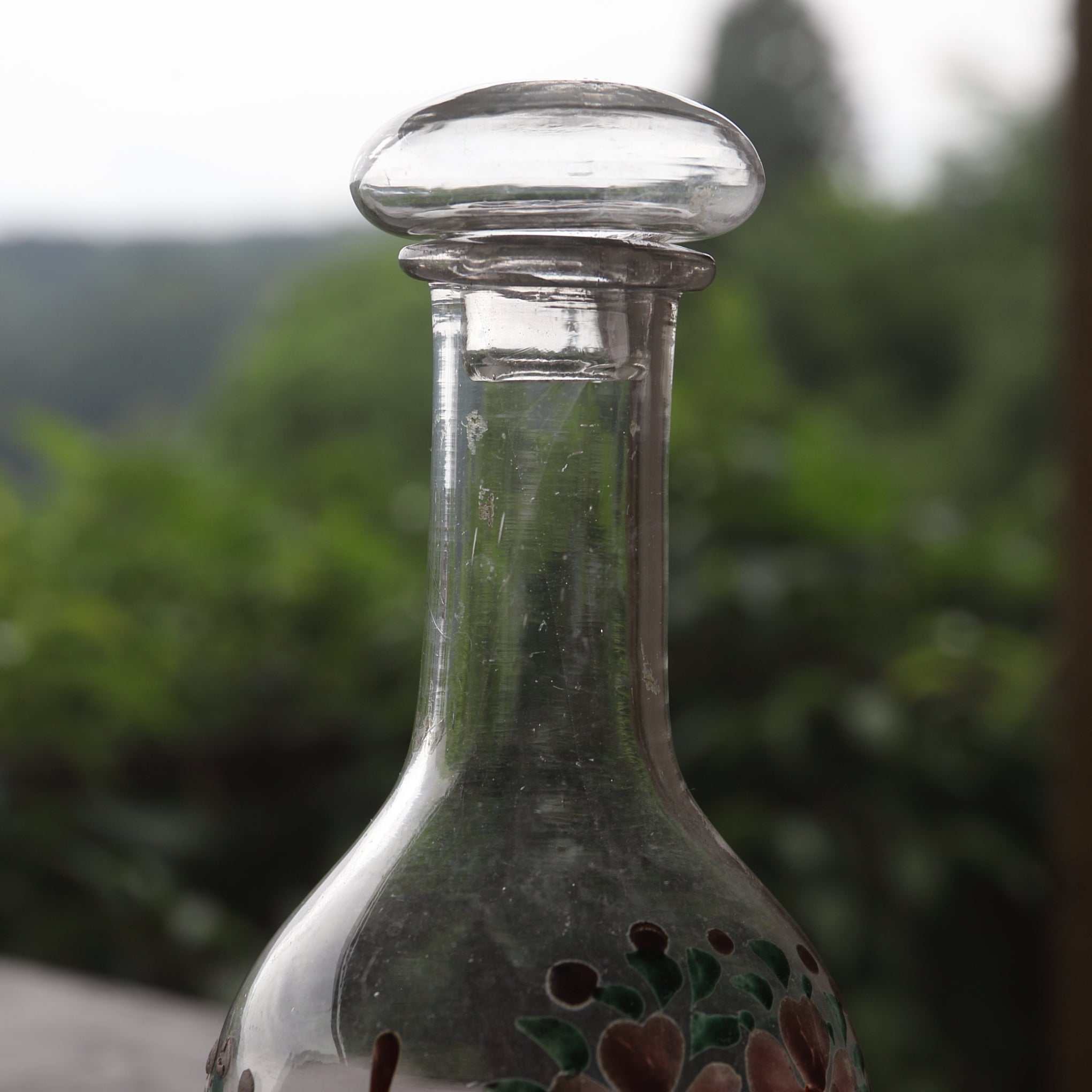 Italian Antique Enamel Painted Glass Bottle with Lid, 19th-20th Century