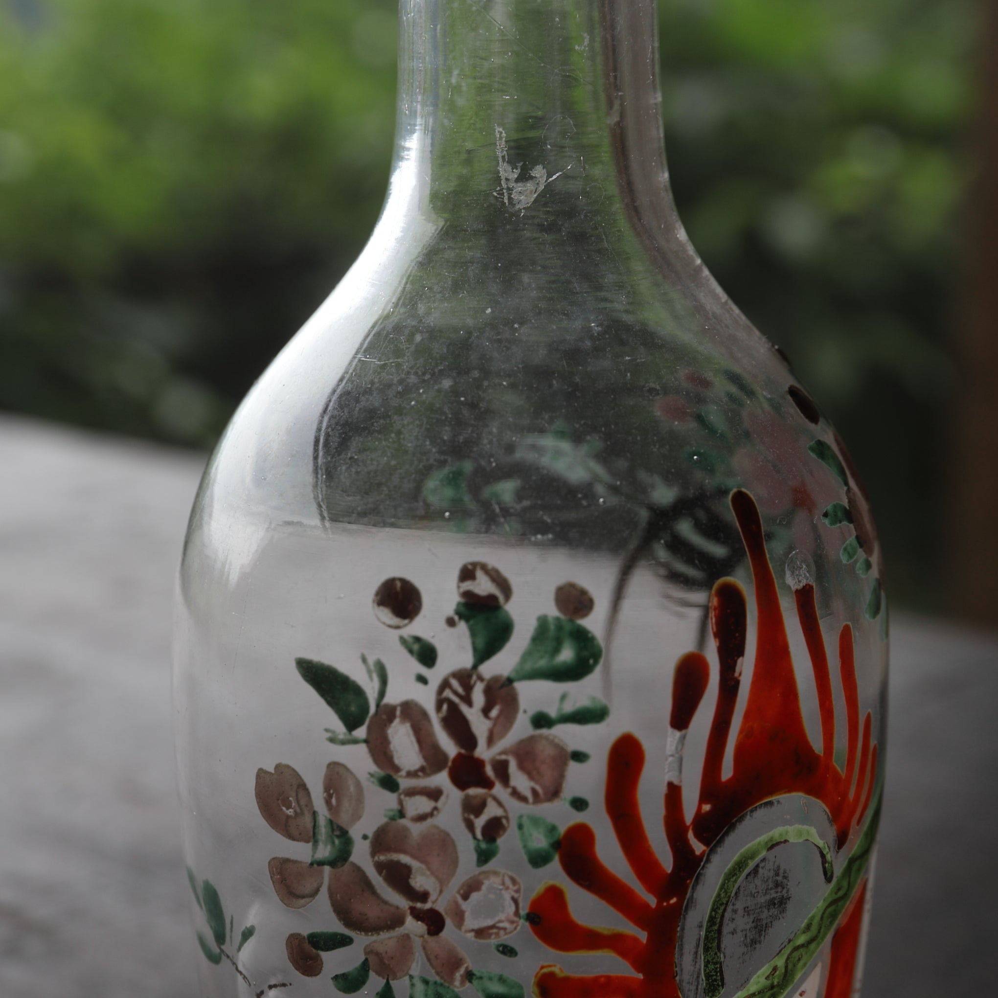 Italian Antique Enamel Painted Glass Bottle with Lid, 19th-20th Century