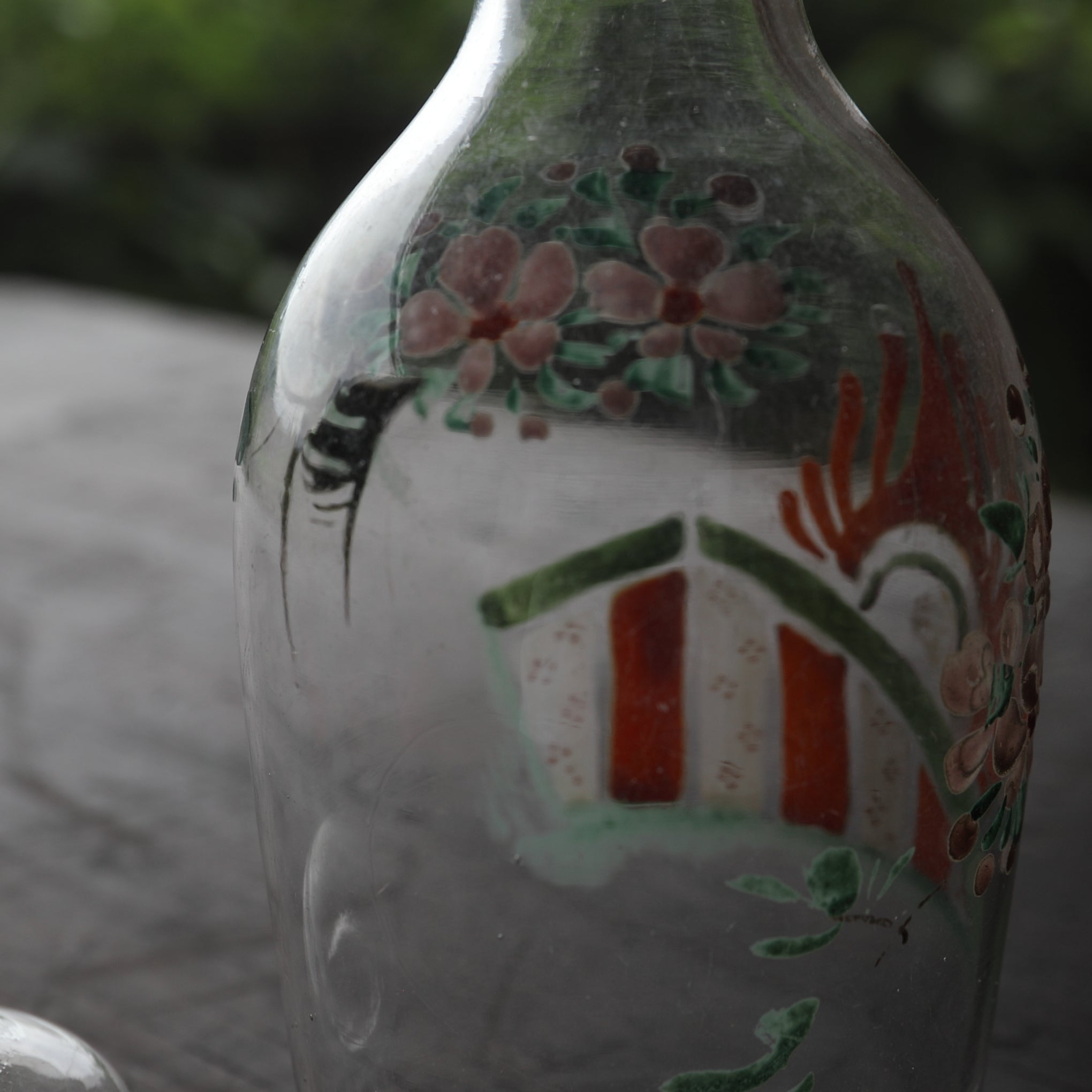 Italian Antique Enamel Painted Glass Bottle with Lid, 19th-20th Century