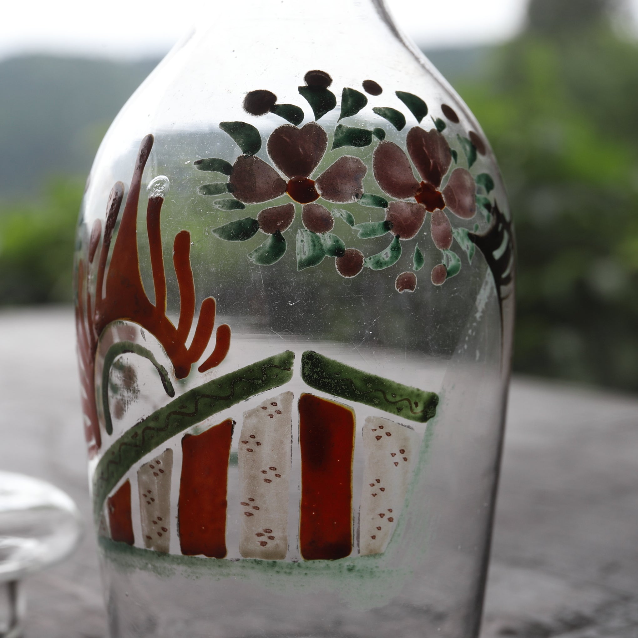 Italian Antique Enamel Painted Glass Bottle with Lid, 19th-20th Century