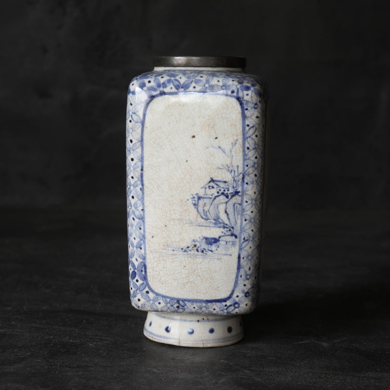 Antique Imari Ware Vase with Tin Rim, with Wooden Box, Edo Period (1603-1867CE)