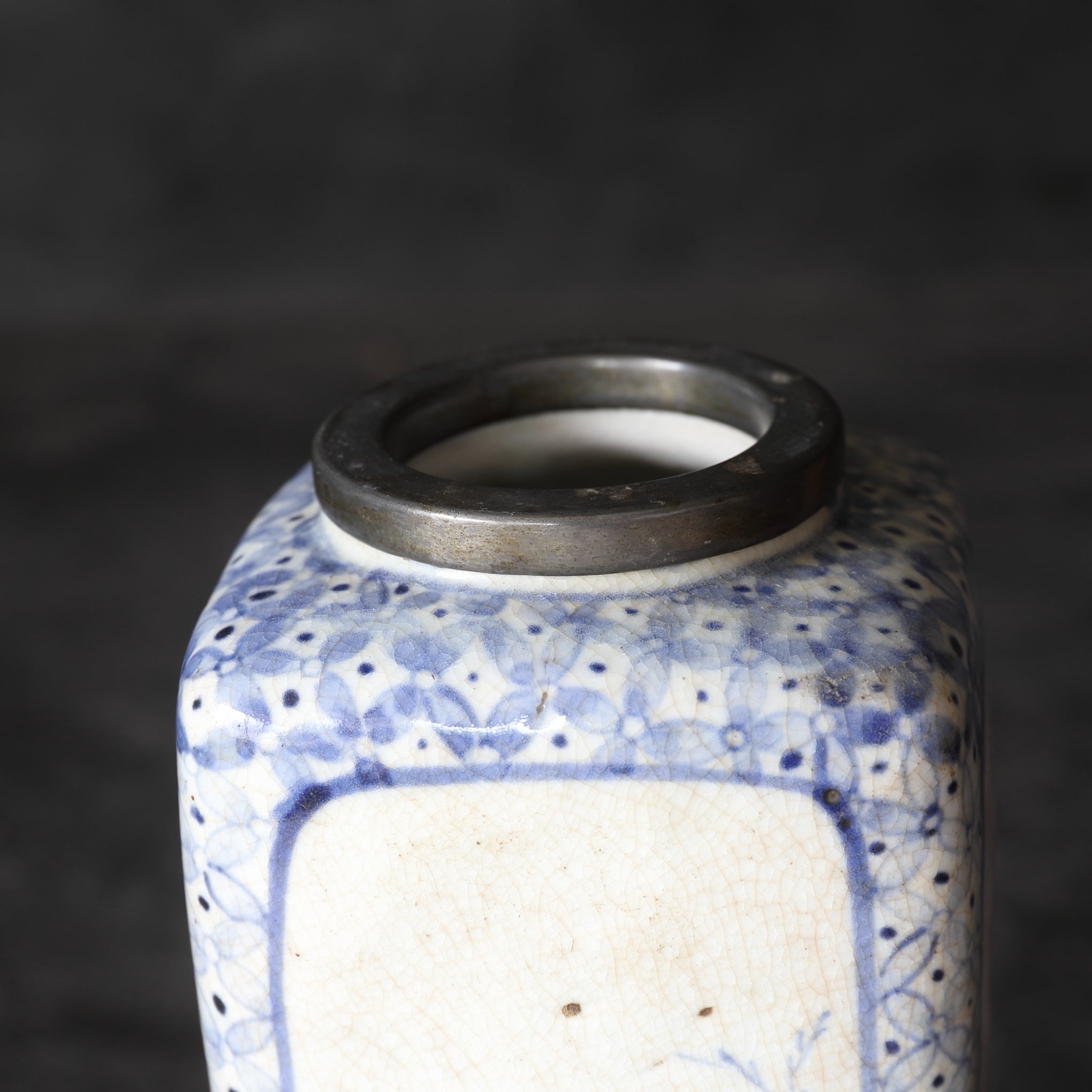 Antique Imari Ware Vase with Tin Rim, with Wooden Box, Edo Period (1603-1867CE)