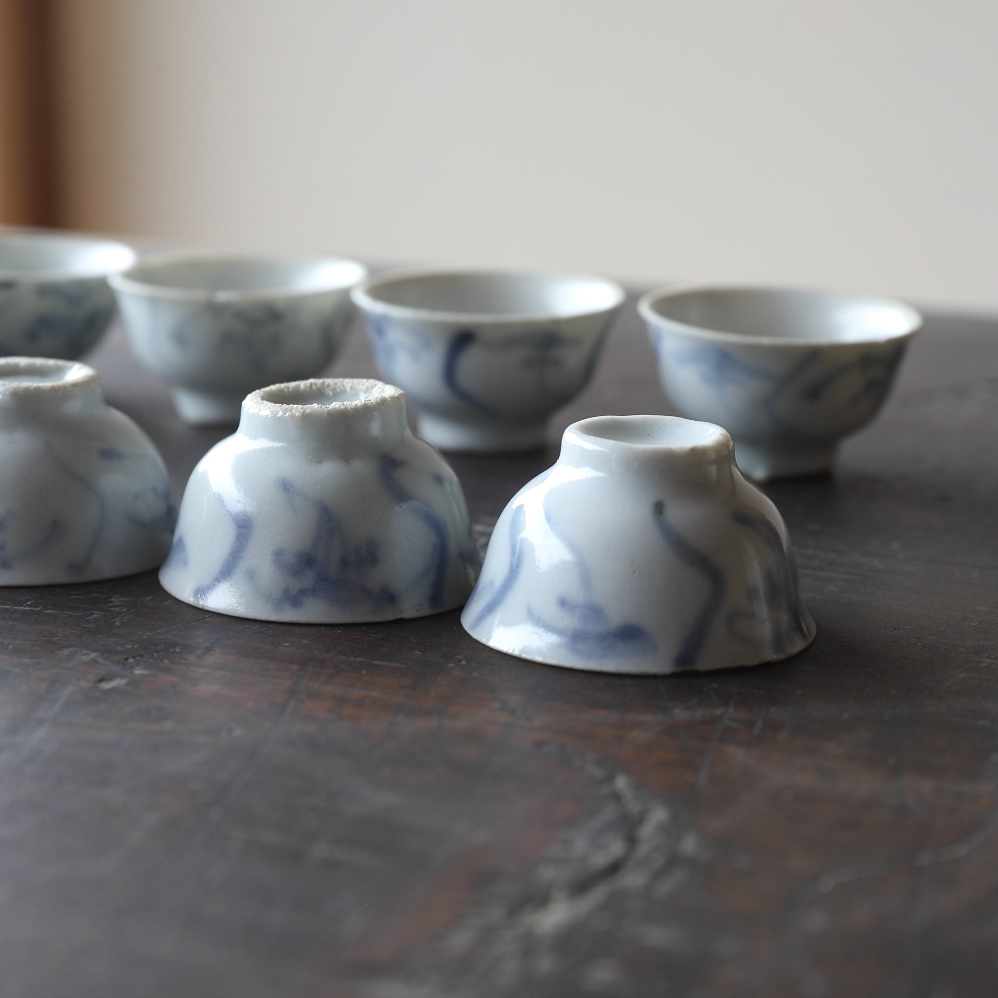 Set of 10 Ming Dynasty Blue and White Grass Pattern Tea Cups (1368-1644CE)