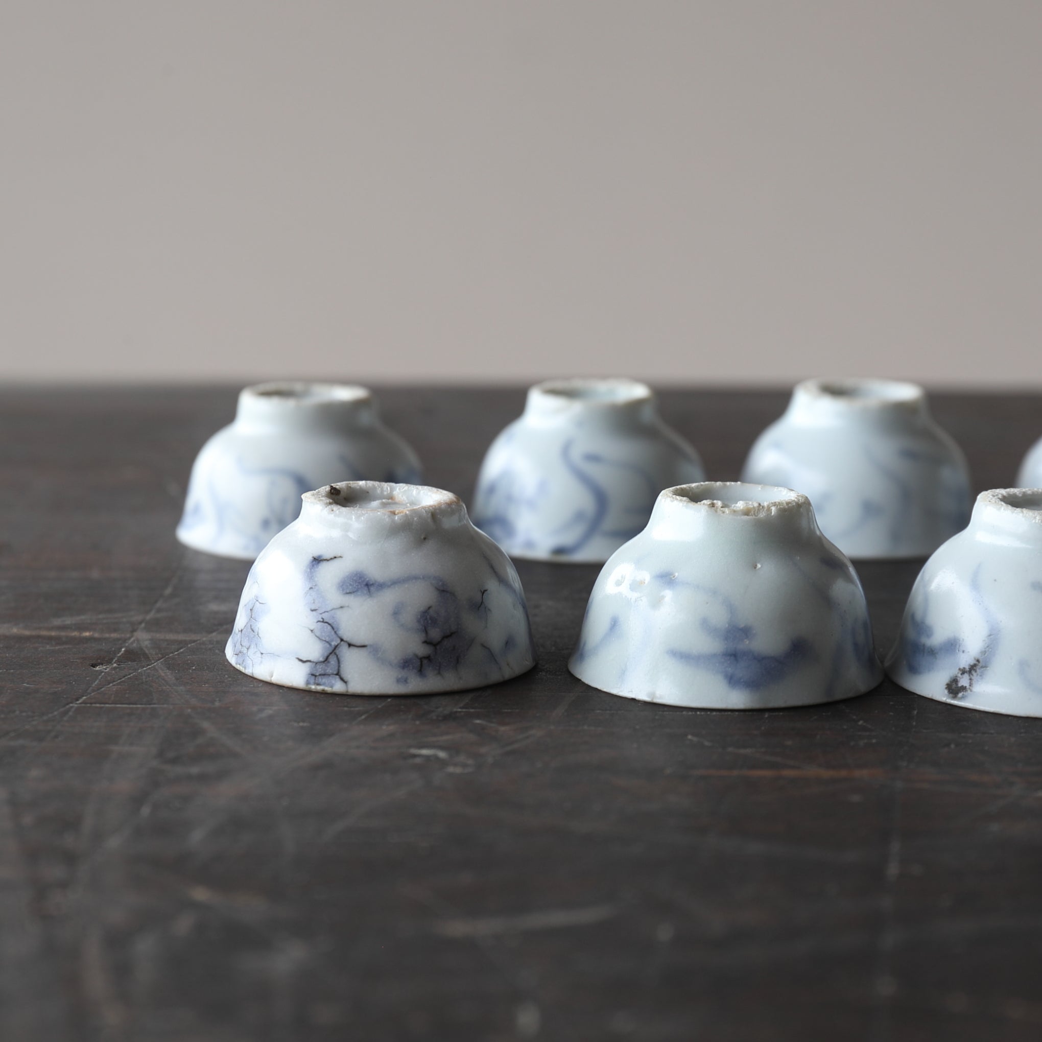 Set of 10 Ming Dynasty Blue and White Grass Pattern Tea Cups (1368-1644CE)