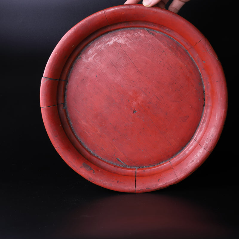 Chinese antique vermilion plate with plate diameter 31cm Qing Dynasty/1616-1911CE