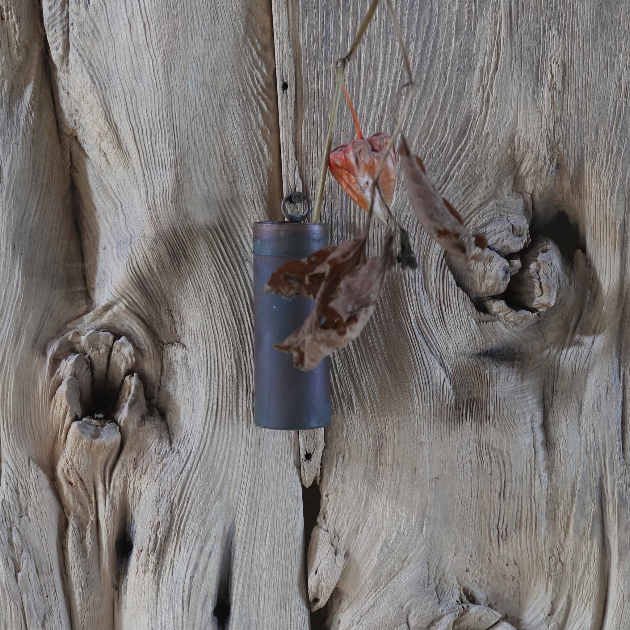 Antique copper plate hanging vase