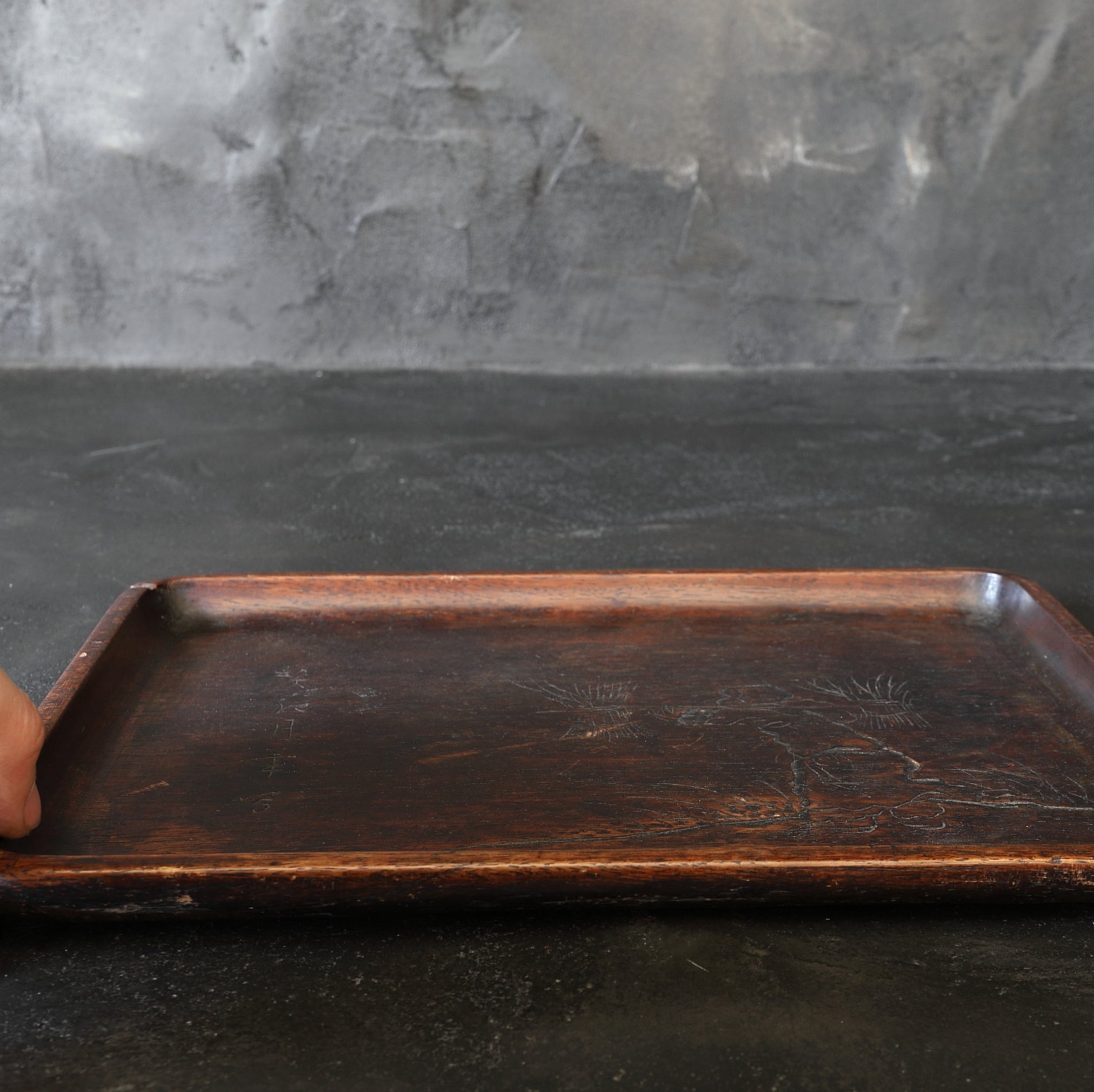 Old wood engraving Sencha tray