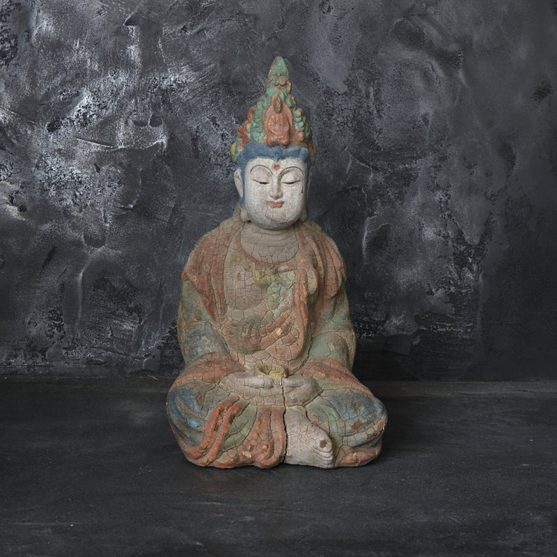 Old wood sculpture Kannon Bodhisattva seated statue Qing Dynasty/1616-1911CE