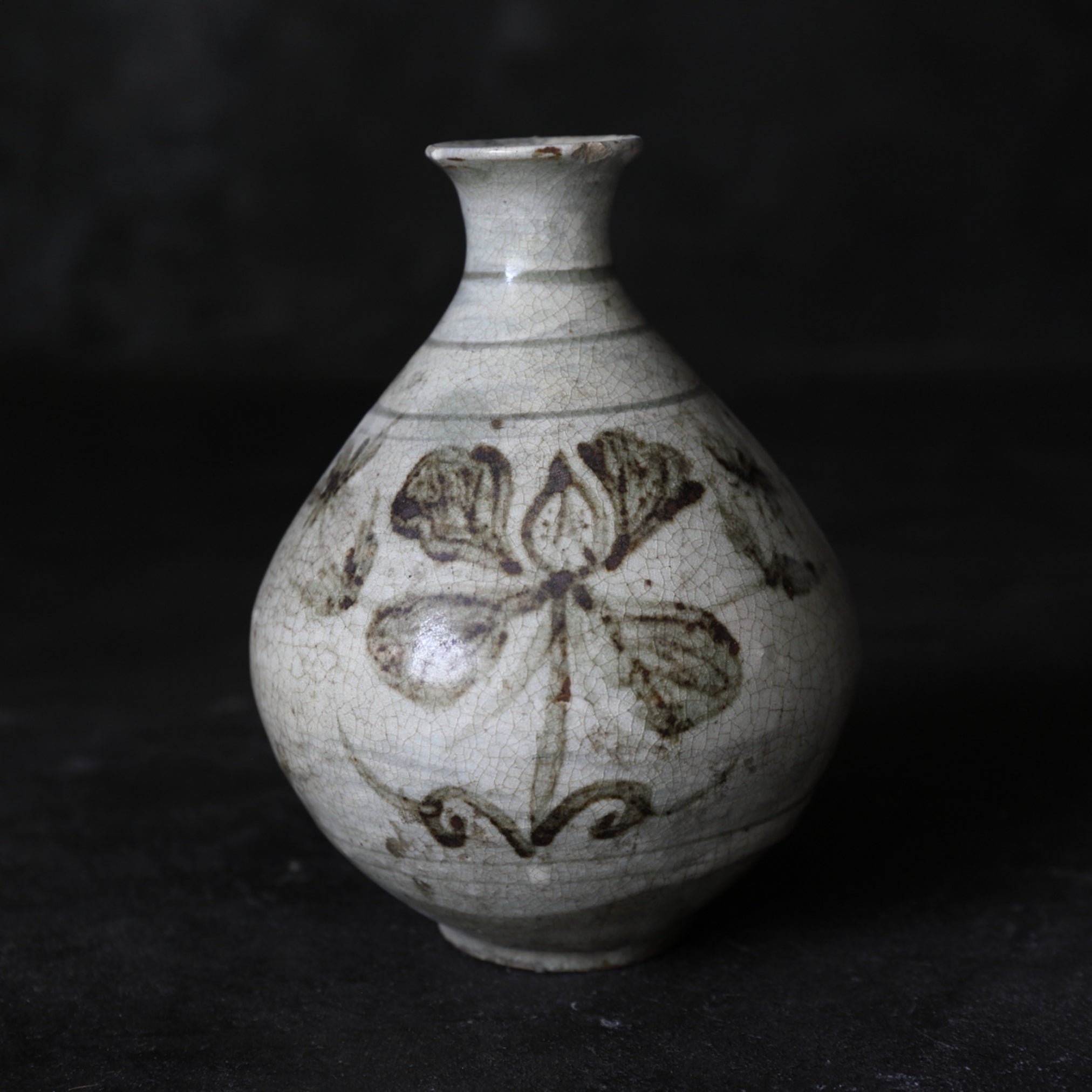 李朝 粉青沙器 鉄絵 草花文瓶 李氏朝鮮時代/1392-1897CE