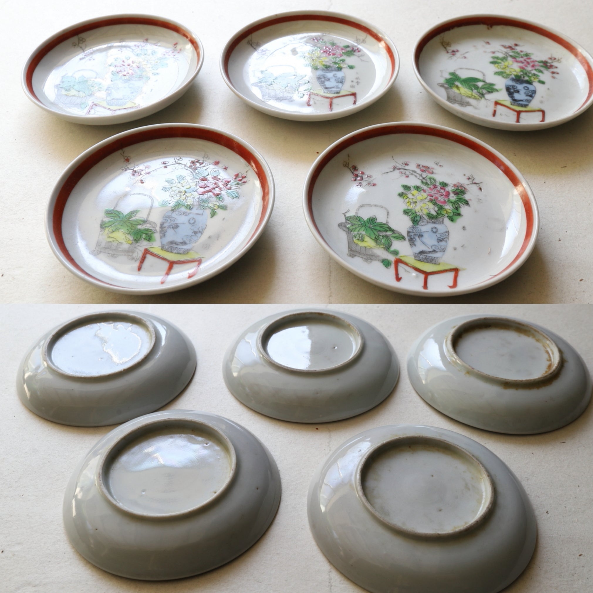 Chinese Antique plates with powder pigment 5 pieces Qing Dynasty/1616-1911CE