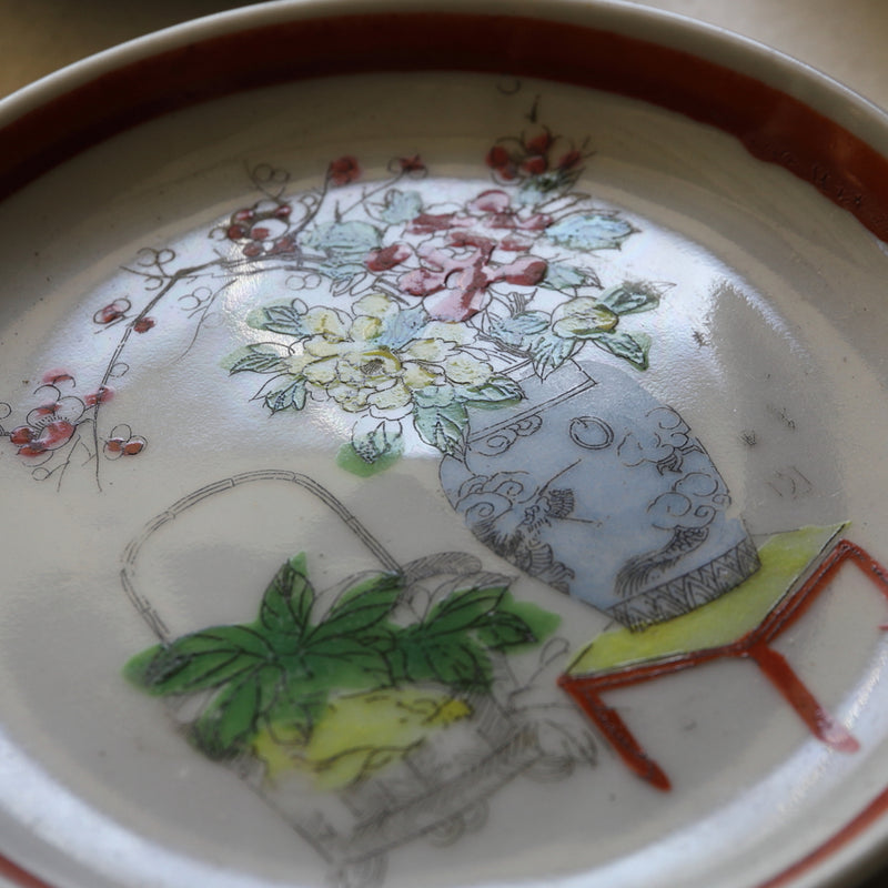 Chinese Antique plates with powder pigment 5 pieces Qing Dynasty/1616-1911CE