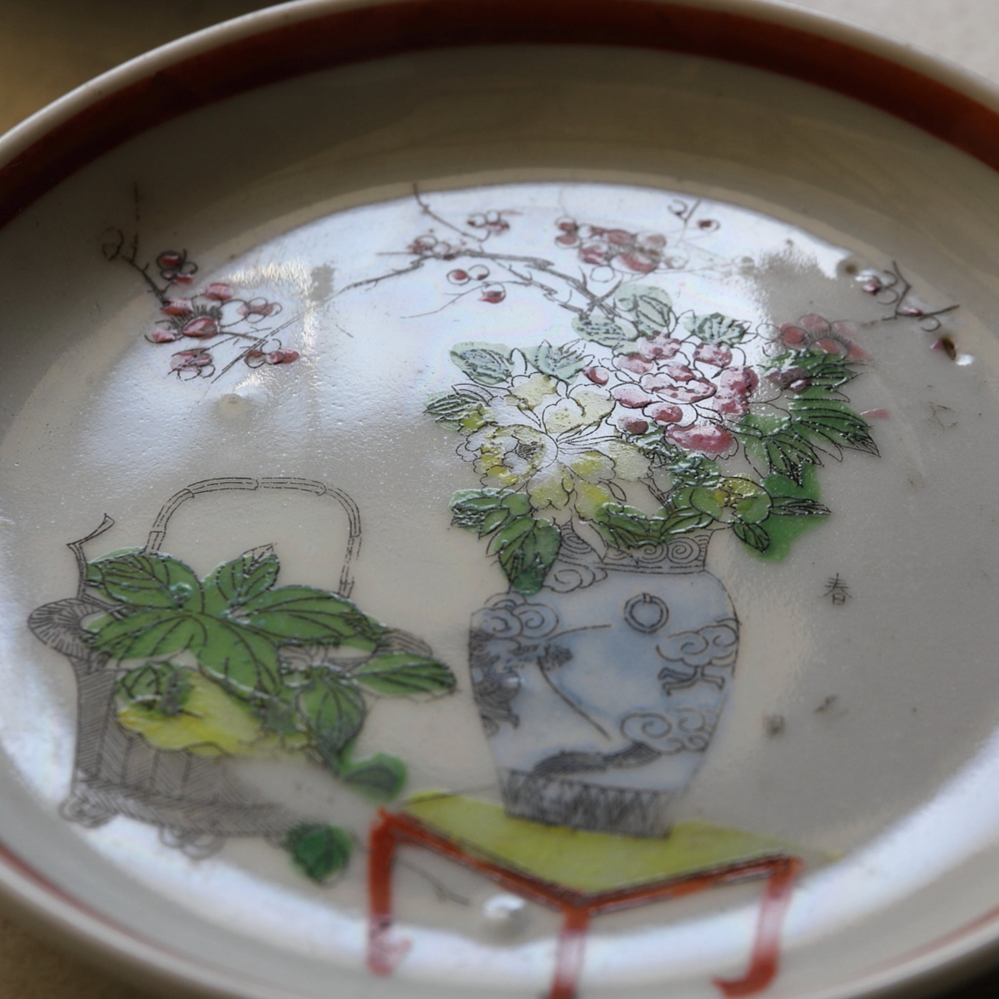 Chinese Antique plates with powder pigment 5 pieces Qing Dynasty/1616-1911CE