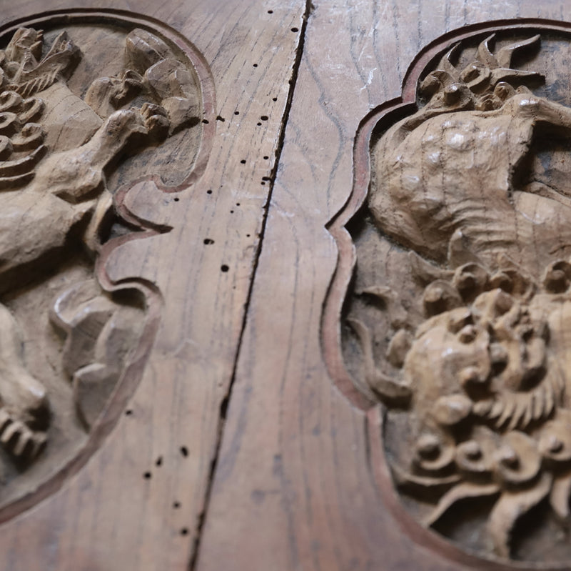 Chinese Antique Old God Beast Plate Pair