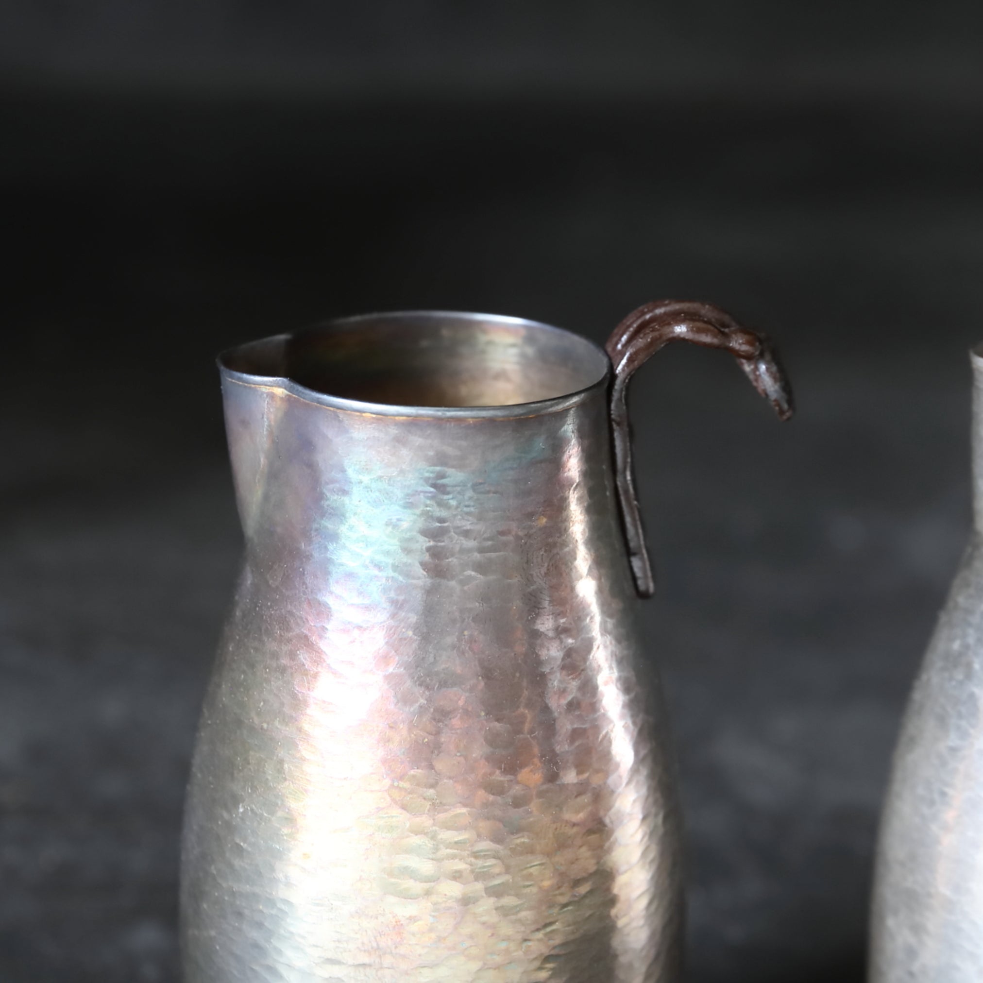 A Pair of Sake Jug with Sterling Silver Hammered Reishi Mushroom