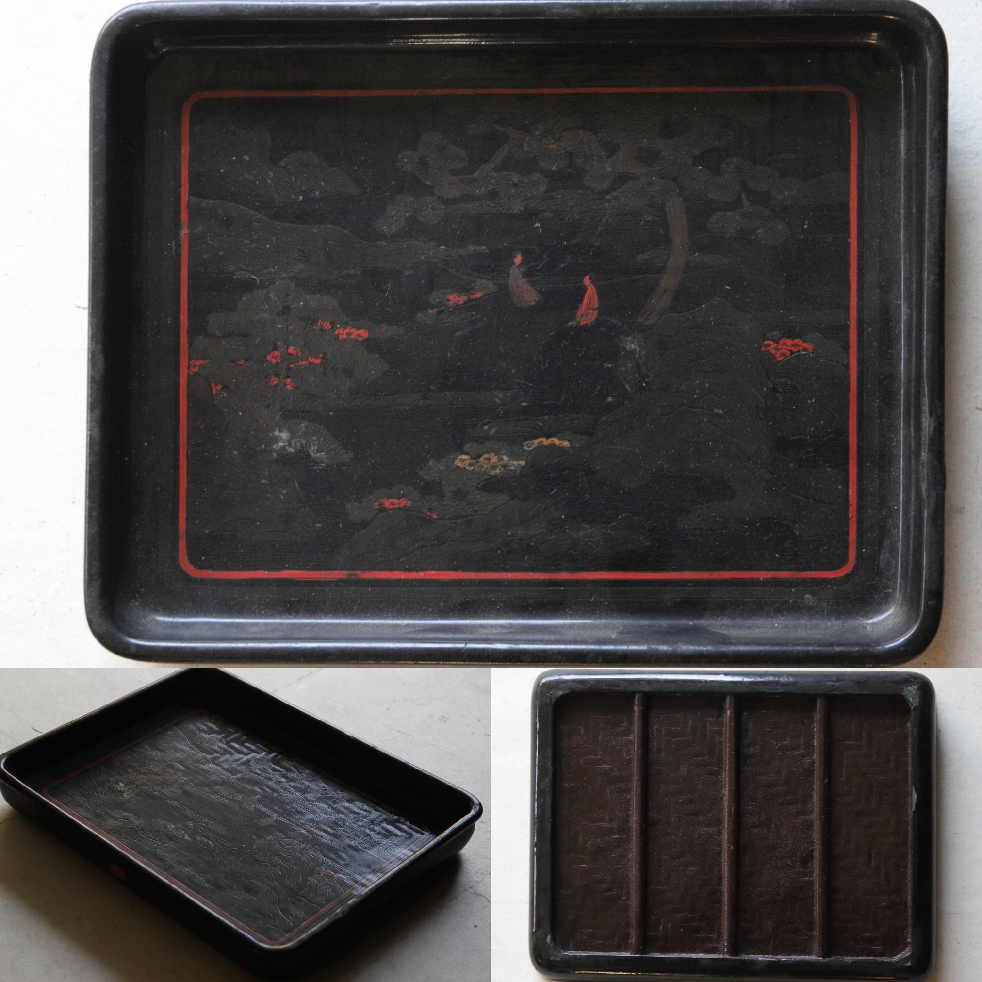 Chinese antique Ryukyu lacquerware Rokaku design sencha tray