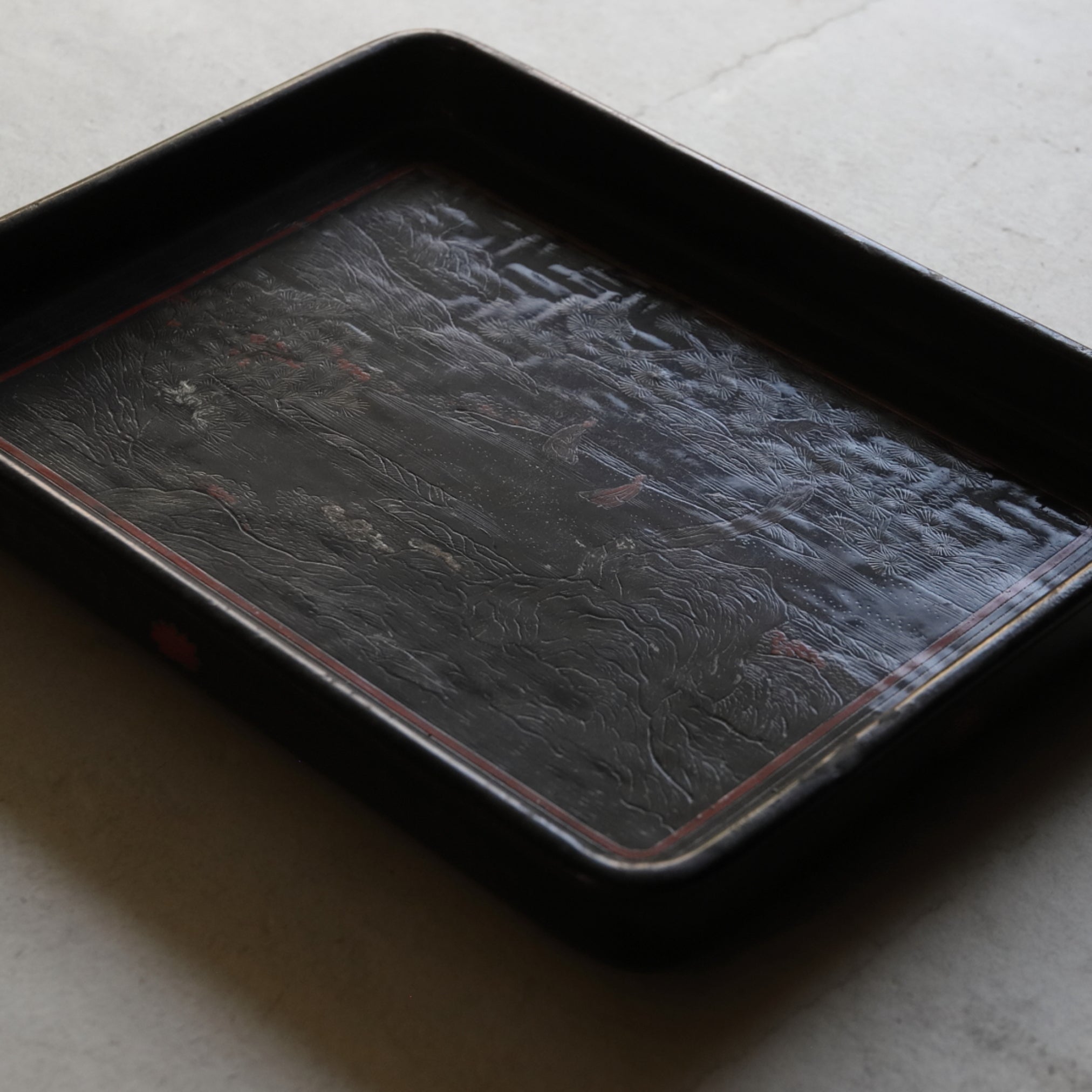 Chinese antique Ryukyu lacquerware Rokaku design sencha tray