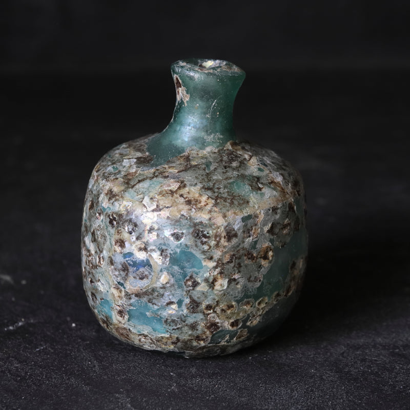 古代　ローマンガラス　取手付小瓶　N　R5933美術品/アンティーク
