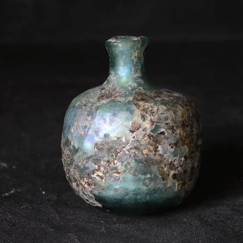 前22世紀古代ローマングラス 造形銀化瓶 大きいボトル 美しい色 高さ10cm☆時代物☆