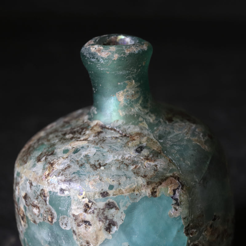 古代ローマングラス 装飾付 銀化瓶 ボトル 美しい色 高さ7.2cm☆時代物 