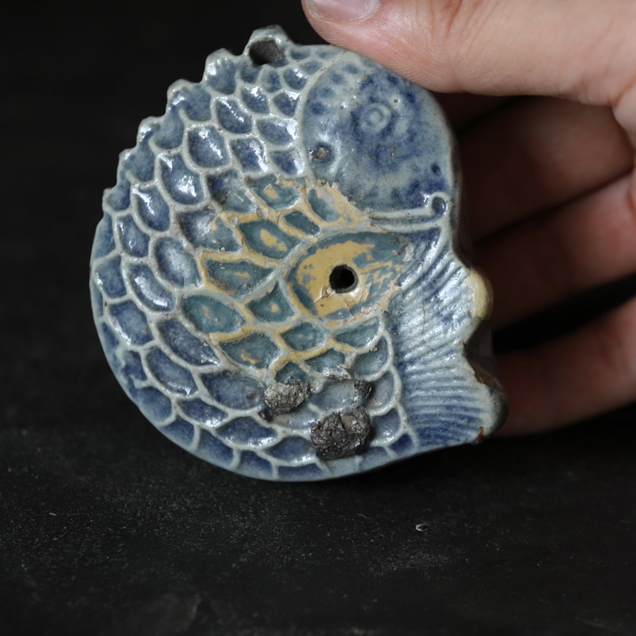 Korean Antique Lapis Lazuli Glaze Carp Fish Shaped Water Drop Joseon Dynasty/1392-1897CE