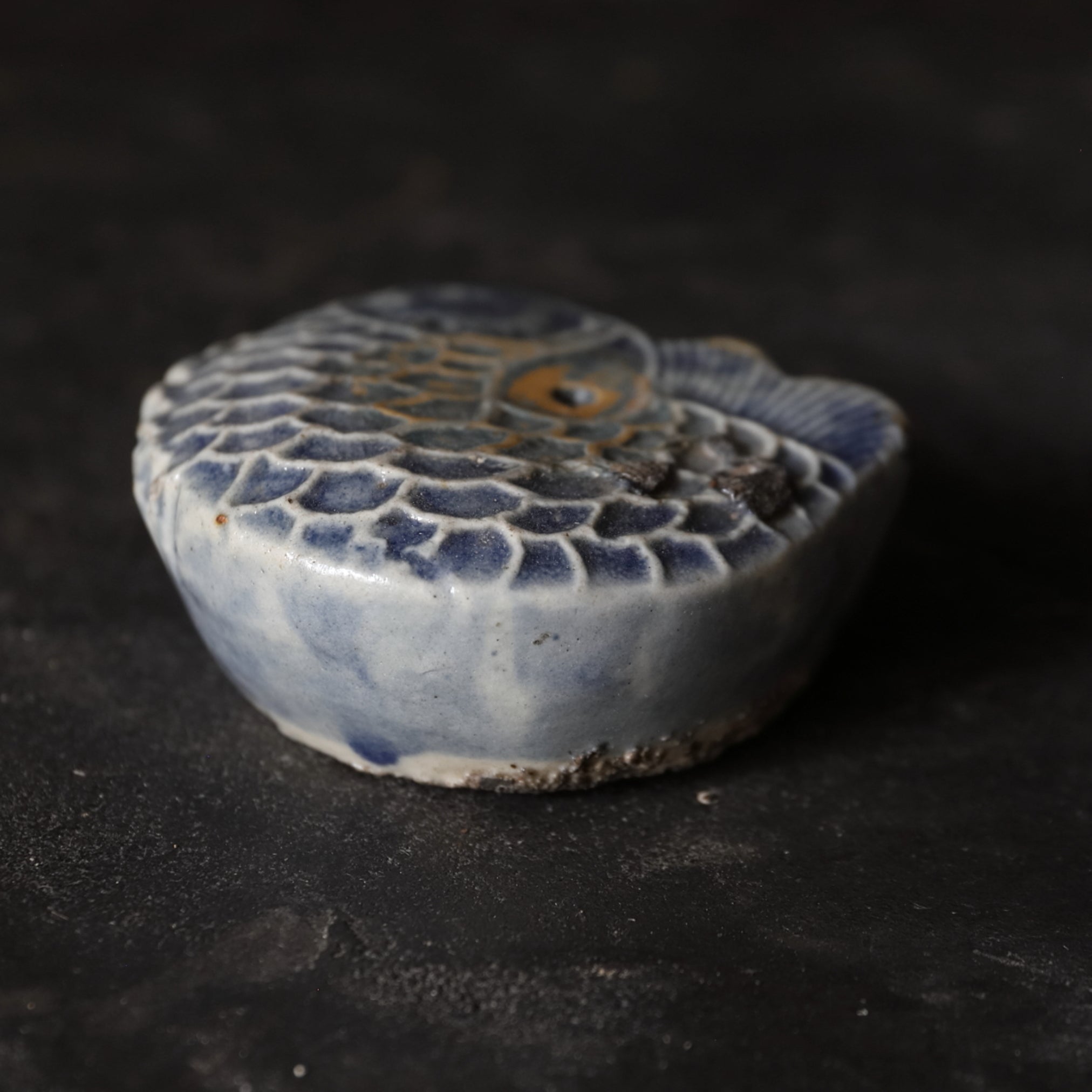 Korean Antique Lapis Lazuli Glaze Carp Fish Shaped Water Drop Joseon Dynasty/1392-1897CE