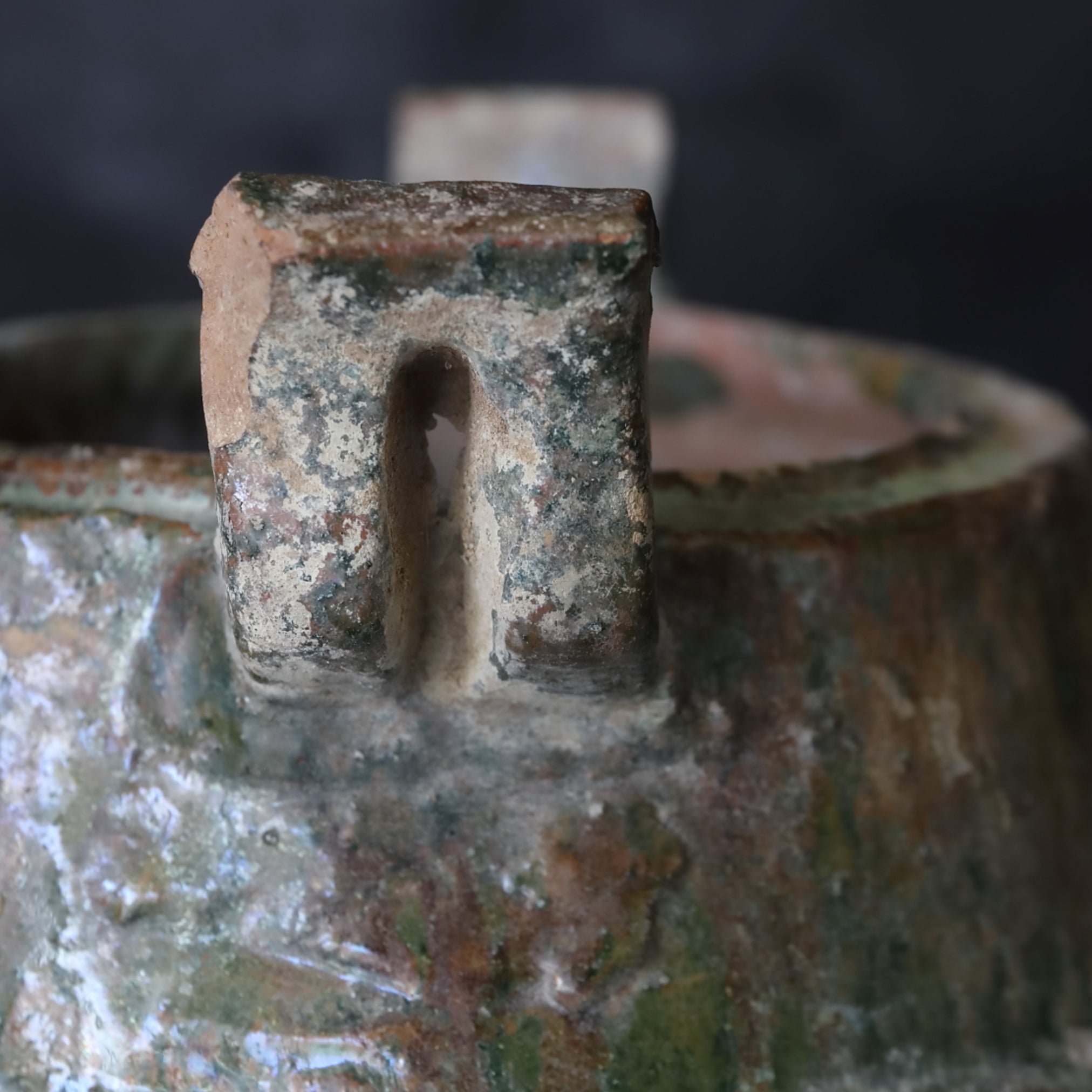 Silvered green glaze kanae with white clay trivet Han Dynasty/206BCE-220CE