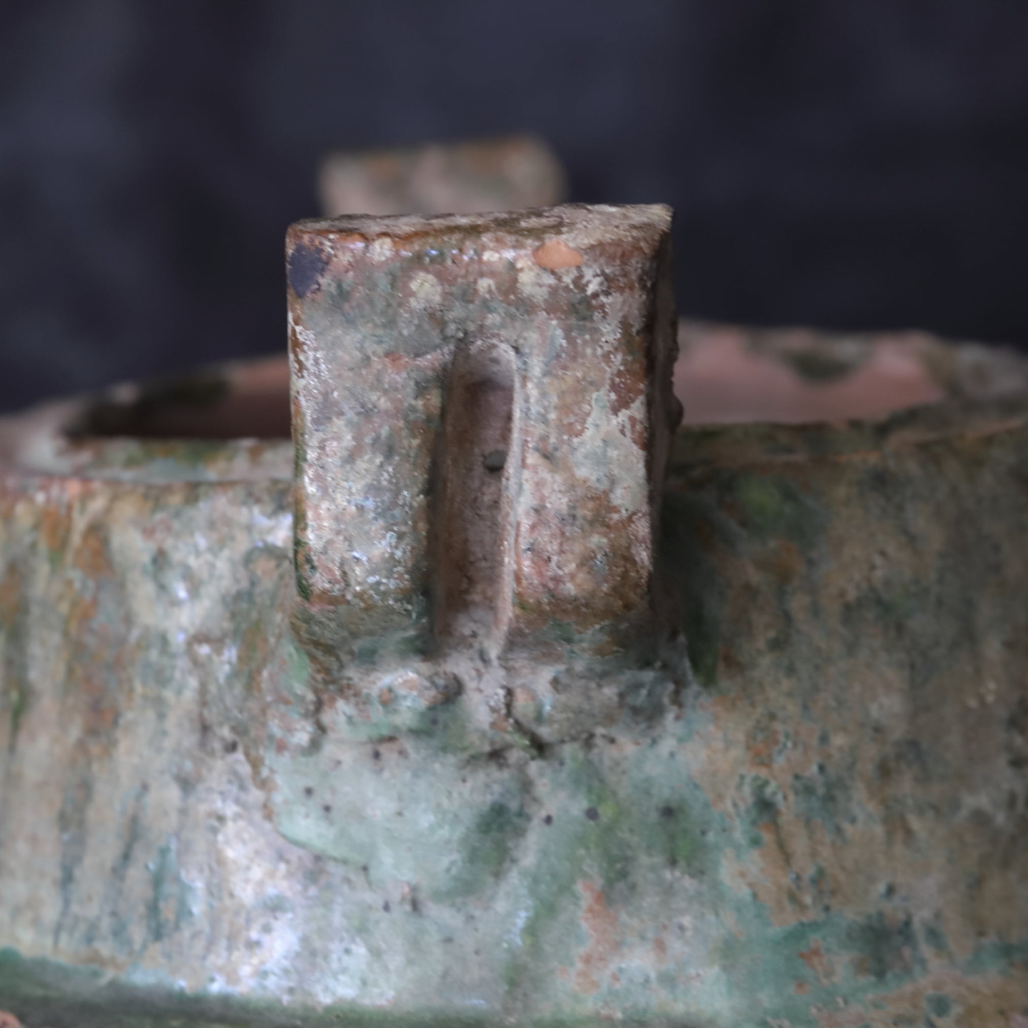 Silvered green glaze kanae with white clay trivet Han Dynasty/206BCE-220CE