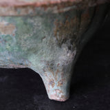 Silvered green glaze kanae with white clay trivet Han Dynasty/206BCE-220CE