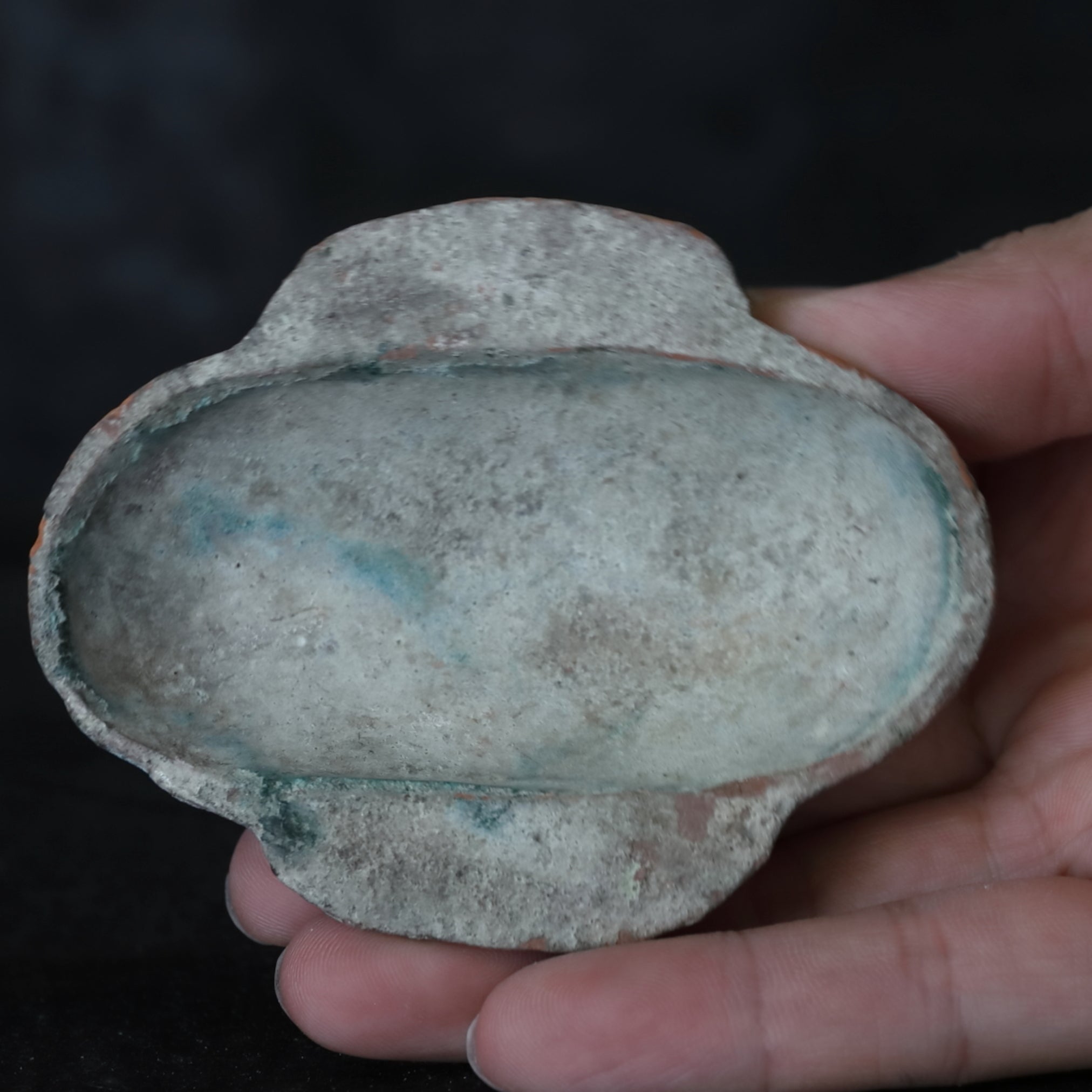 Silvered green glaze ear cup Han Dynasty/206BCE-220CE