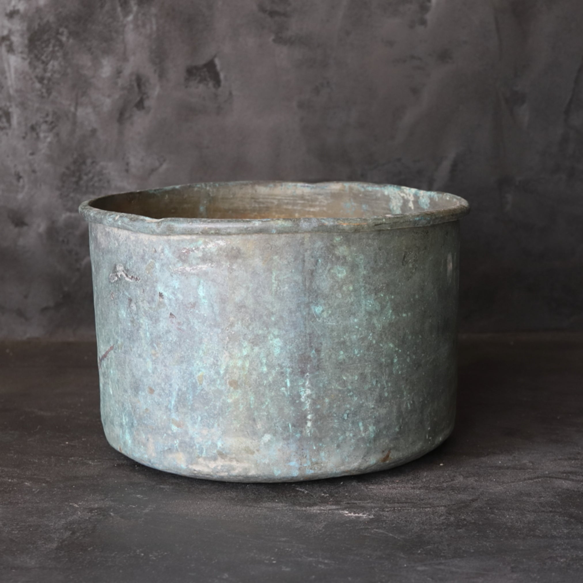 Rusty and withered green bronze bowl brazier