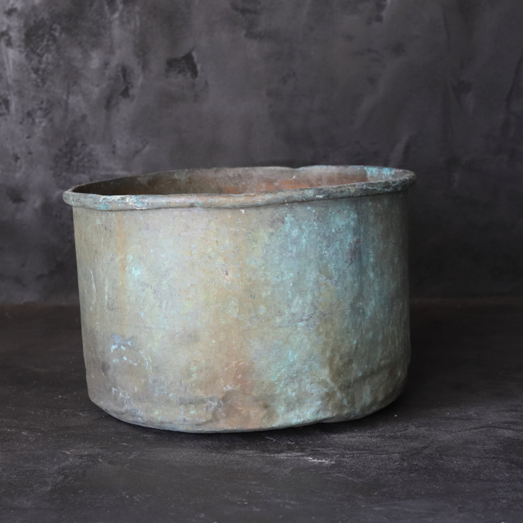 Rusty and withered green bronze bowl brazier