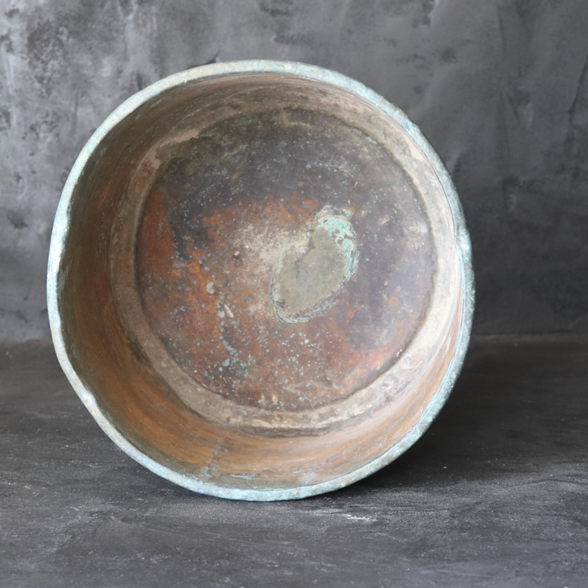 Rusty and withered green bronze bowl brazier