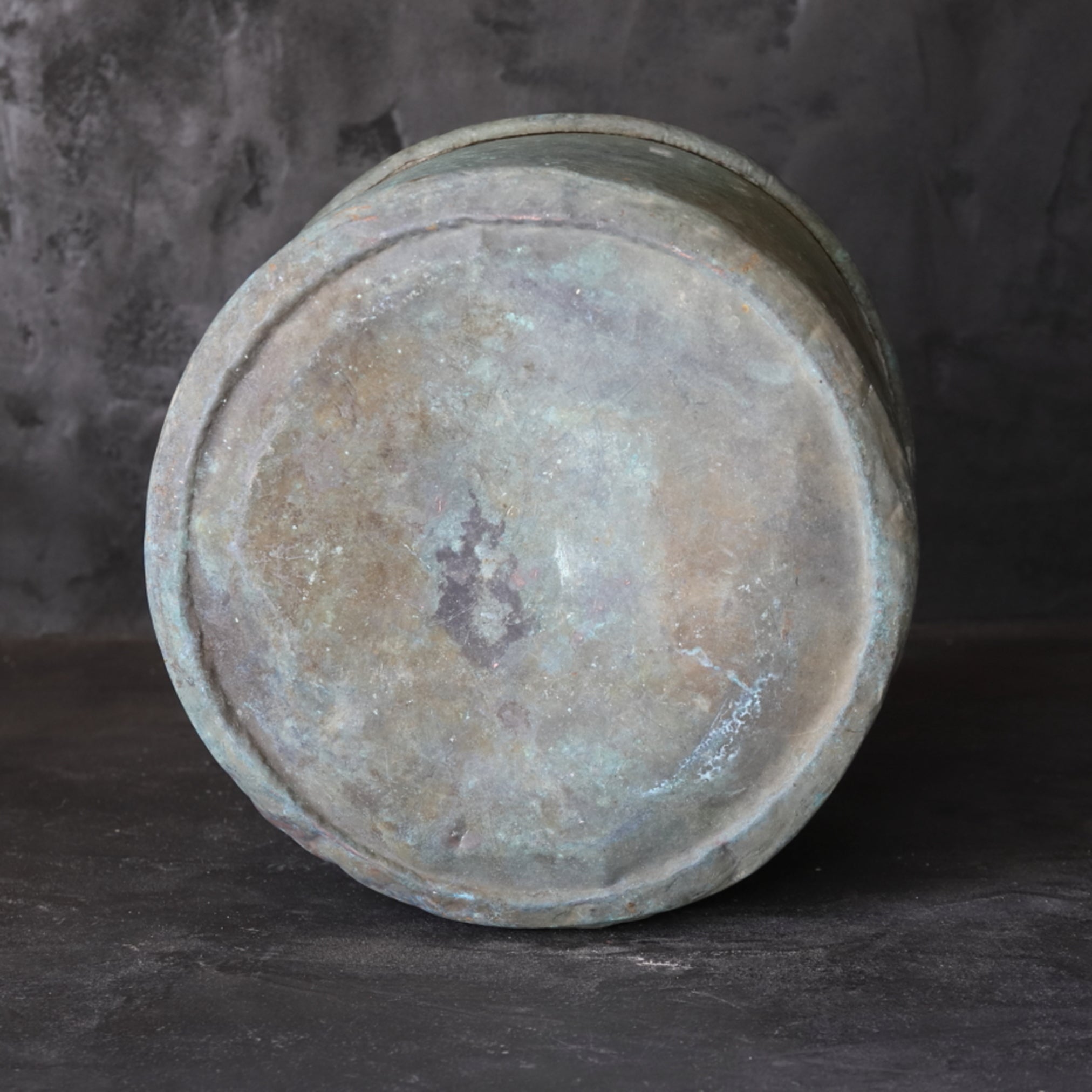 Rusty and withered green bronze bowl brazier