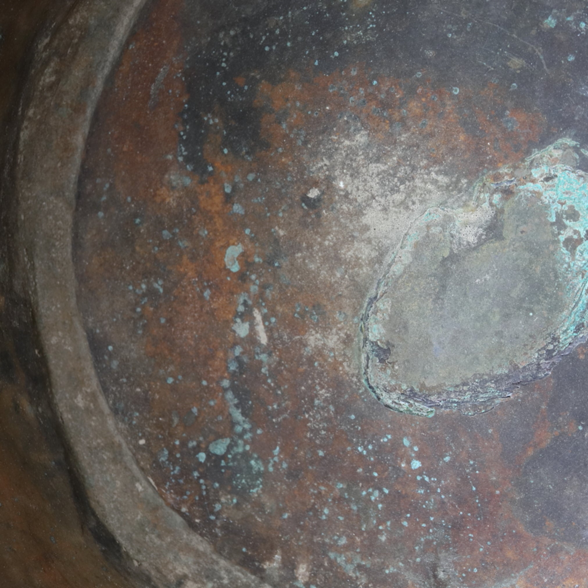 Rusty and withered green bronze bowl brazier