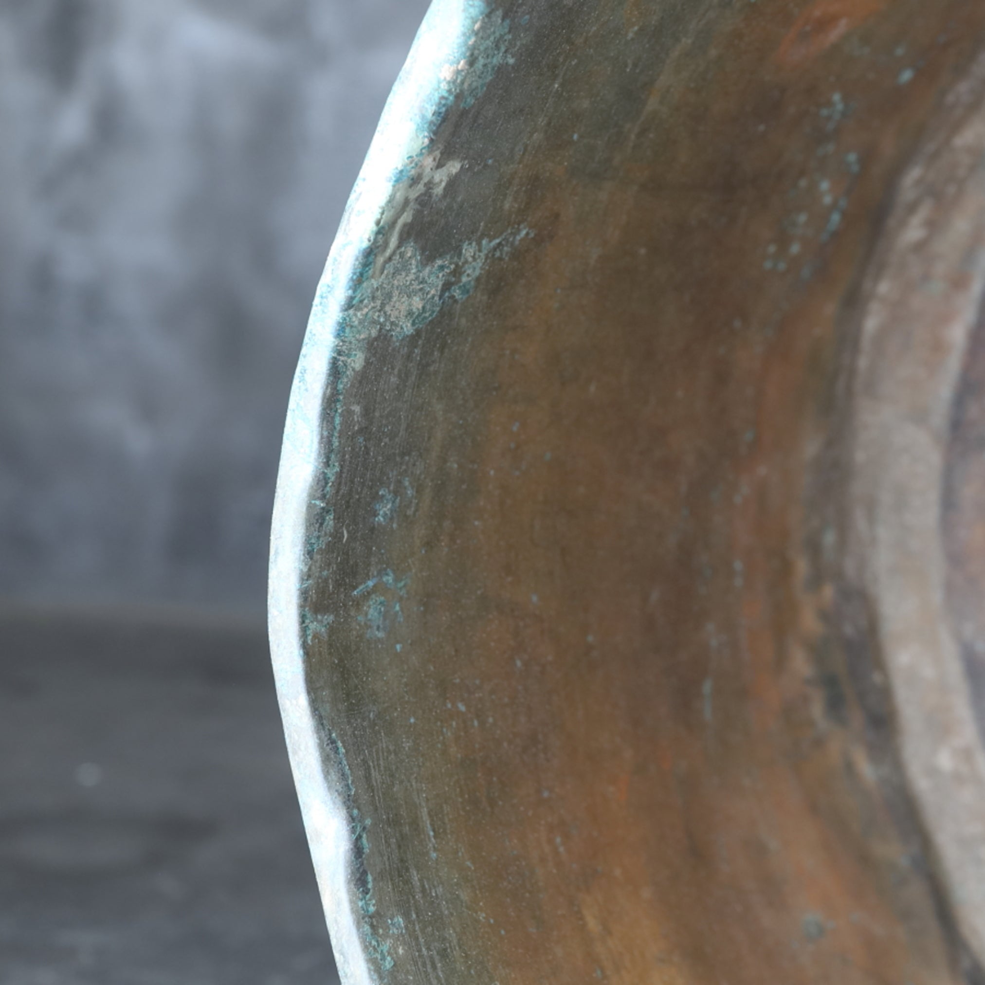 Rusty and withered green bronze bowl brazier